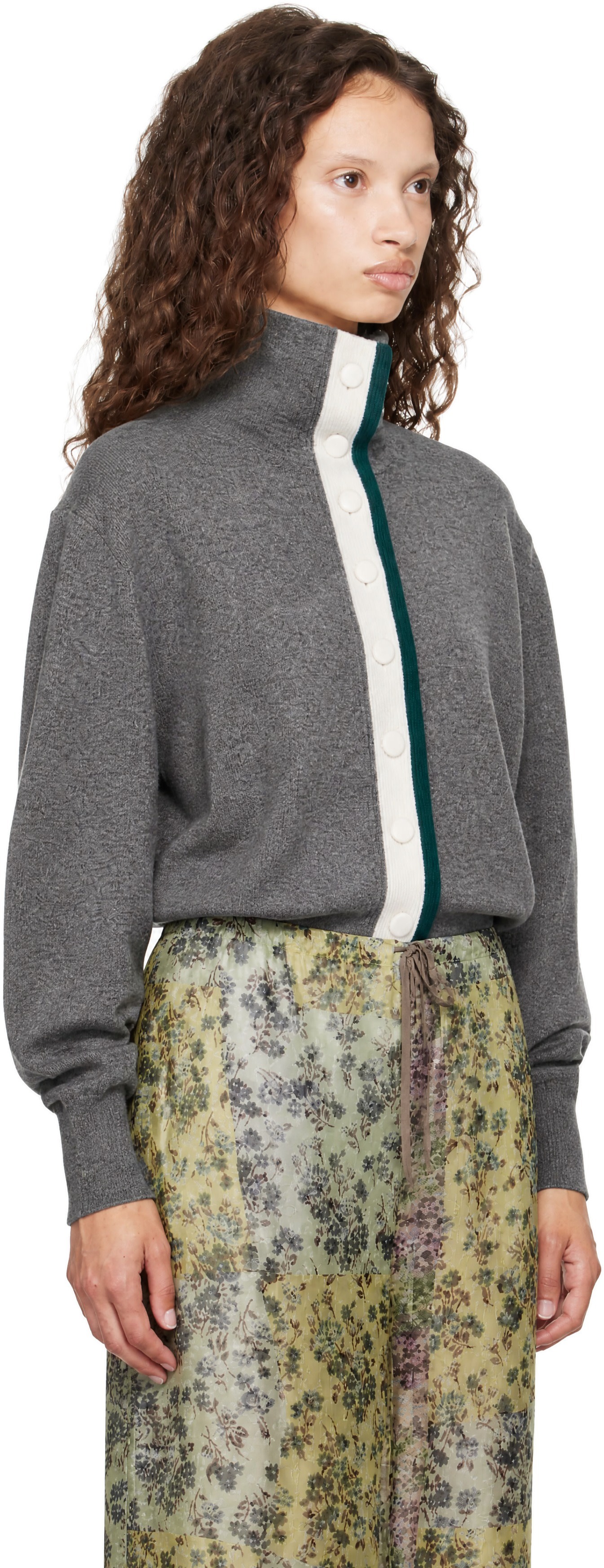 Dries Van Noten - Pull écourté gris en cachemire