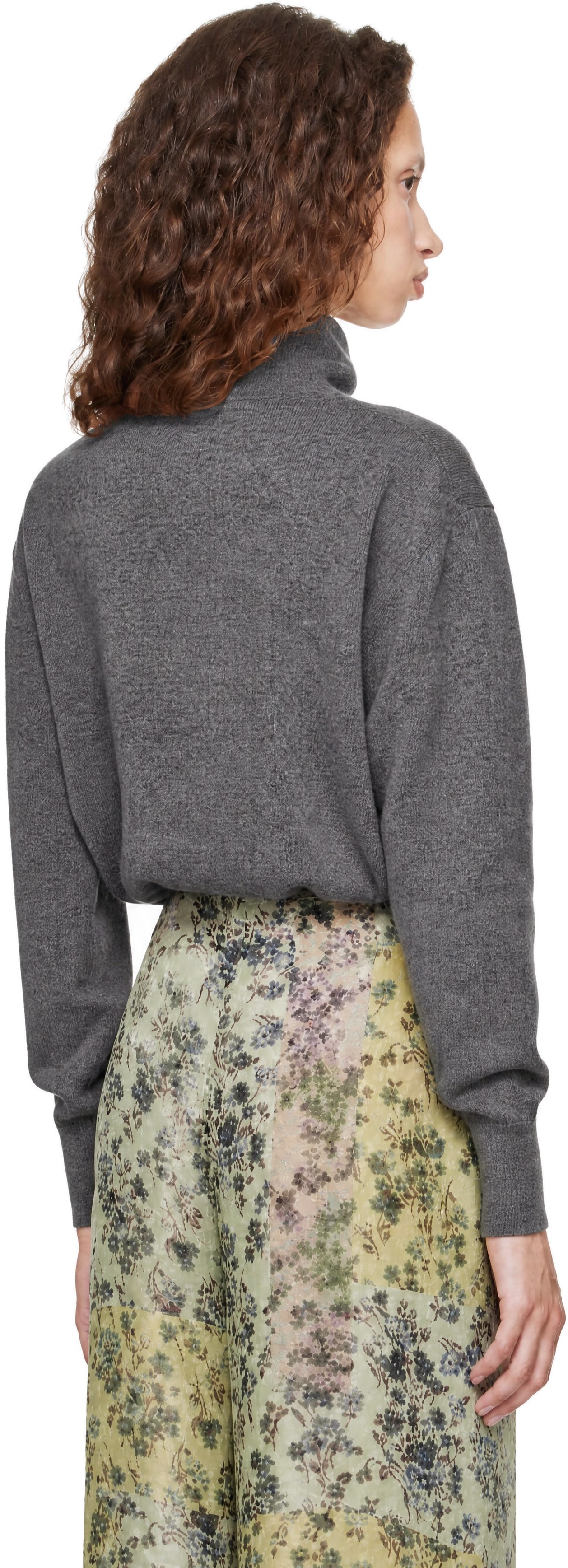 Dries Van Noten - Pull écourté gris en cachemire