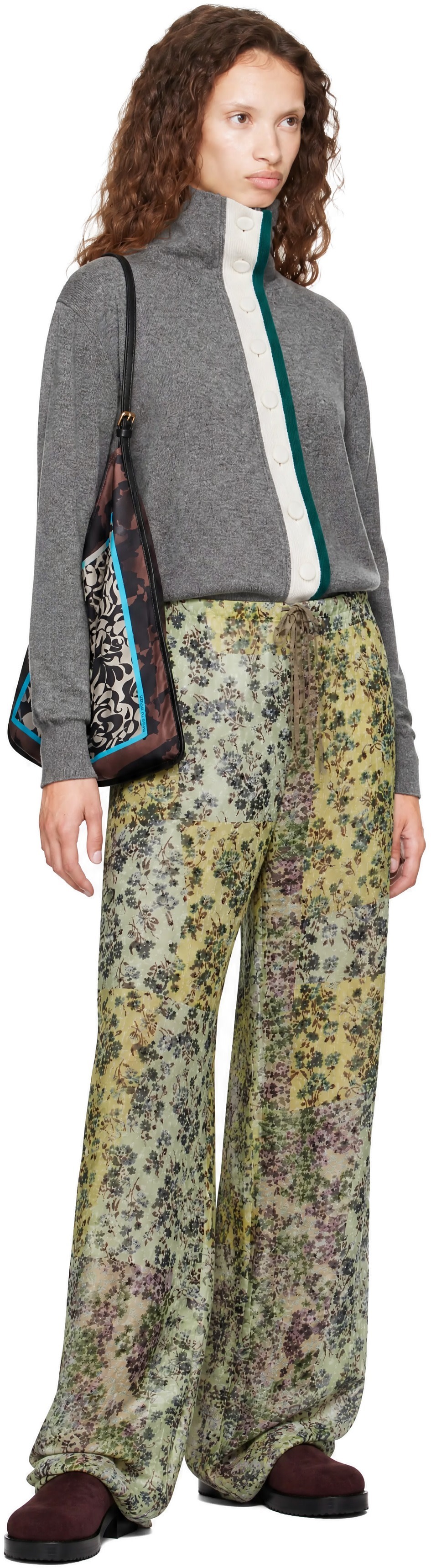 Dries Van Noten - Pull écourté gris en cachemire