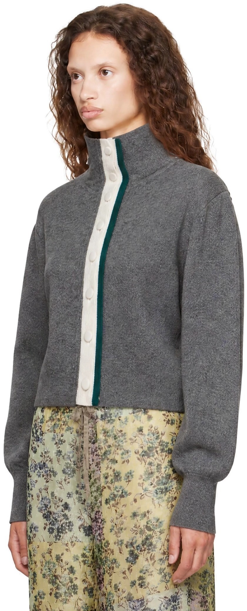 Dries Van Noten - Pull écourté gris en cachemire