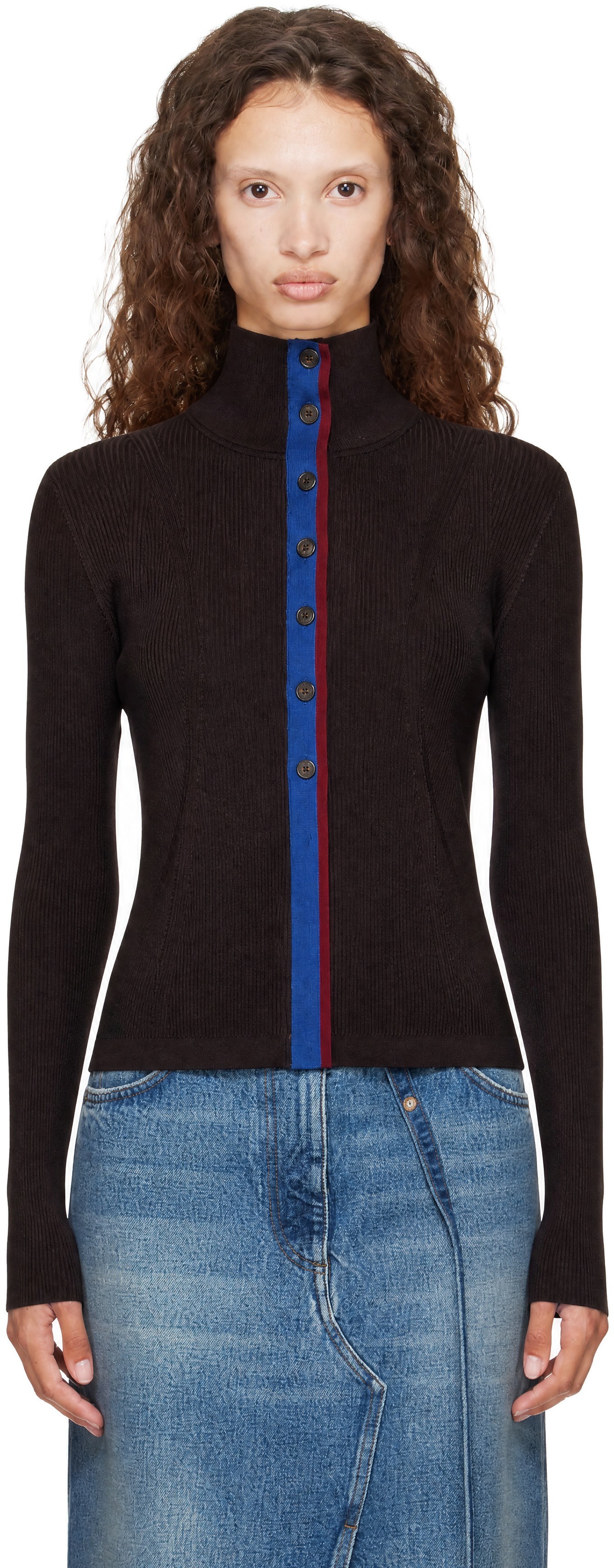 Dries van noten ハイゲージニット Dries Van Noten: Brown Ribbed High Neck Sweater | SSENSE Canada