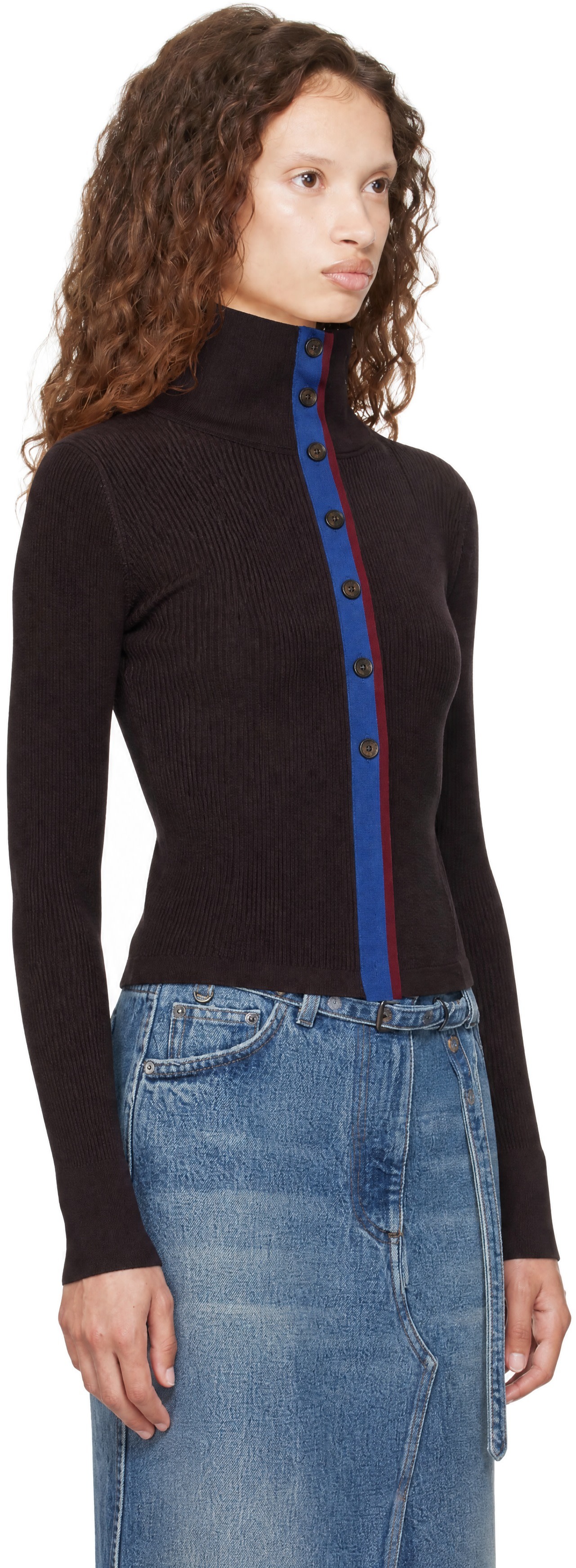 Dries Van Noten: Brown Ribbed High Neck Sweater | SSENSE Canada