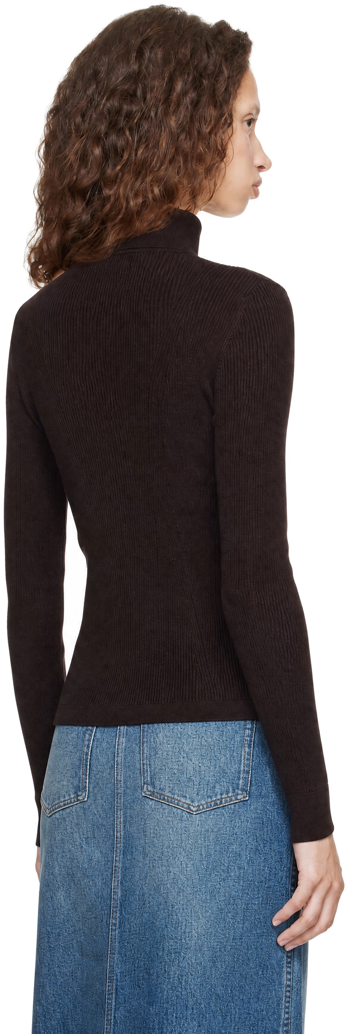 Dries Van Noten: Brown Ribbed High Neck Sweater | SSENSE Canada