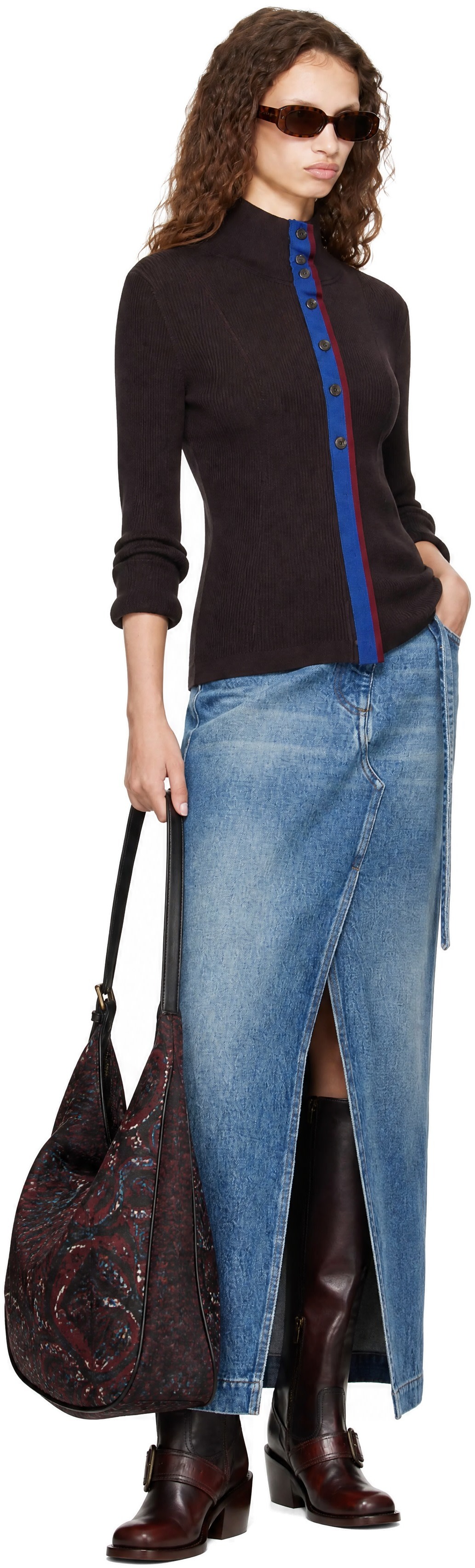 Dries Van Noten: Brown Ribbed High Neck Sweater | SSENSE Canada