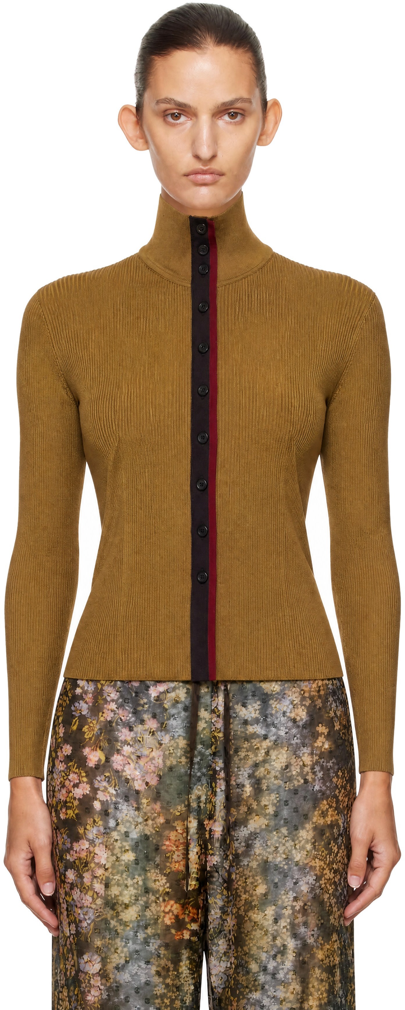 Dries van noten ハイゲージニット Dries Van Noten: Khaki Ribbed High Neck Sweater | SSENSE Bahrain