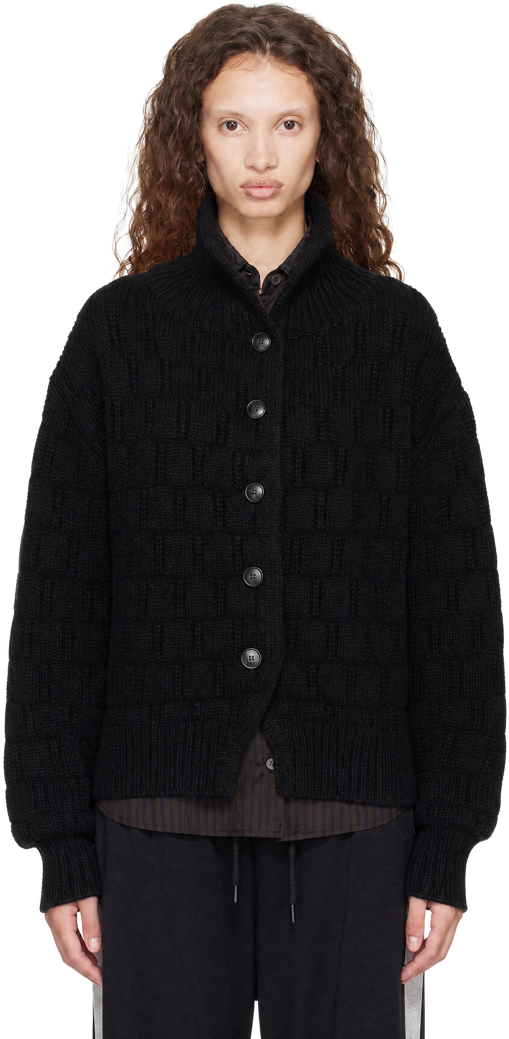 DRIES VAN NOTEN カシミヤ100% カーディガン 黒 S Dries Van Noten: Black Textured Wool Cardigan | SSENSE