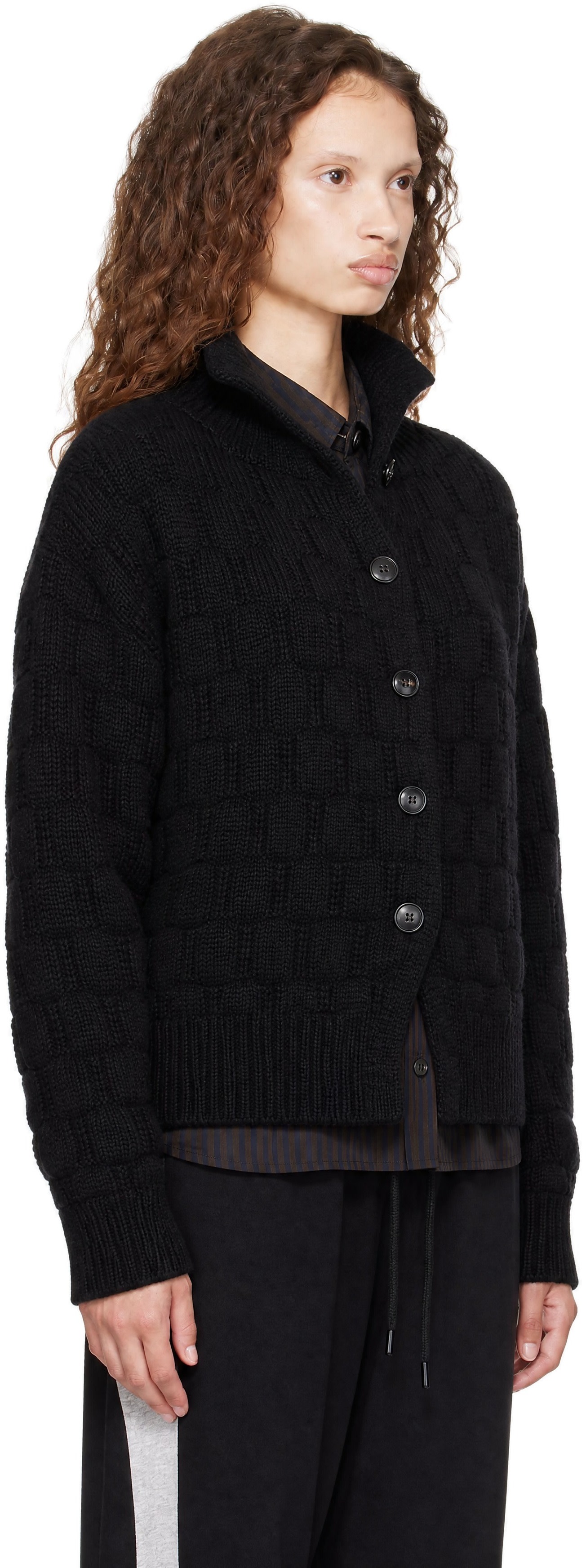 Dries Van Noten: Black Textured Wool Cardigan | SSENSE