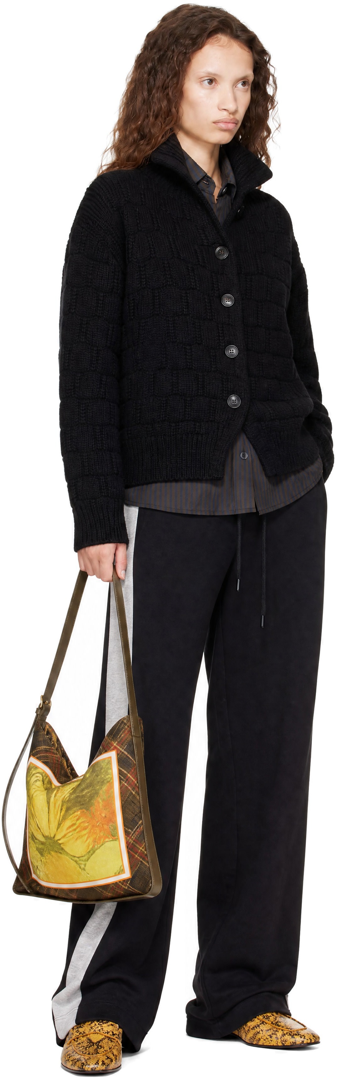 Dries Van Noten: Black Textured Wool Cardigan | SSENSE