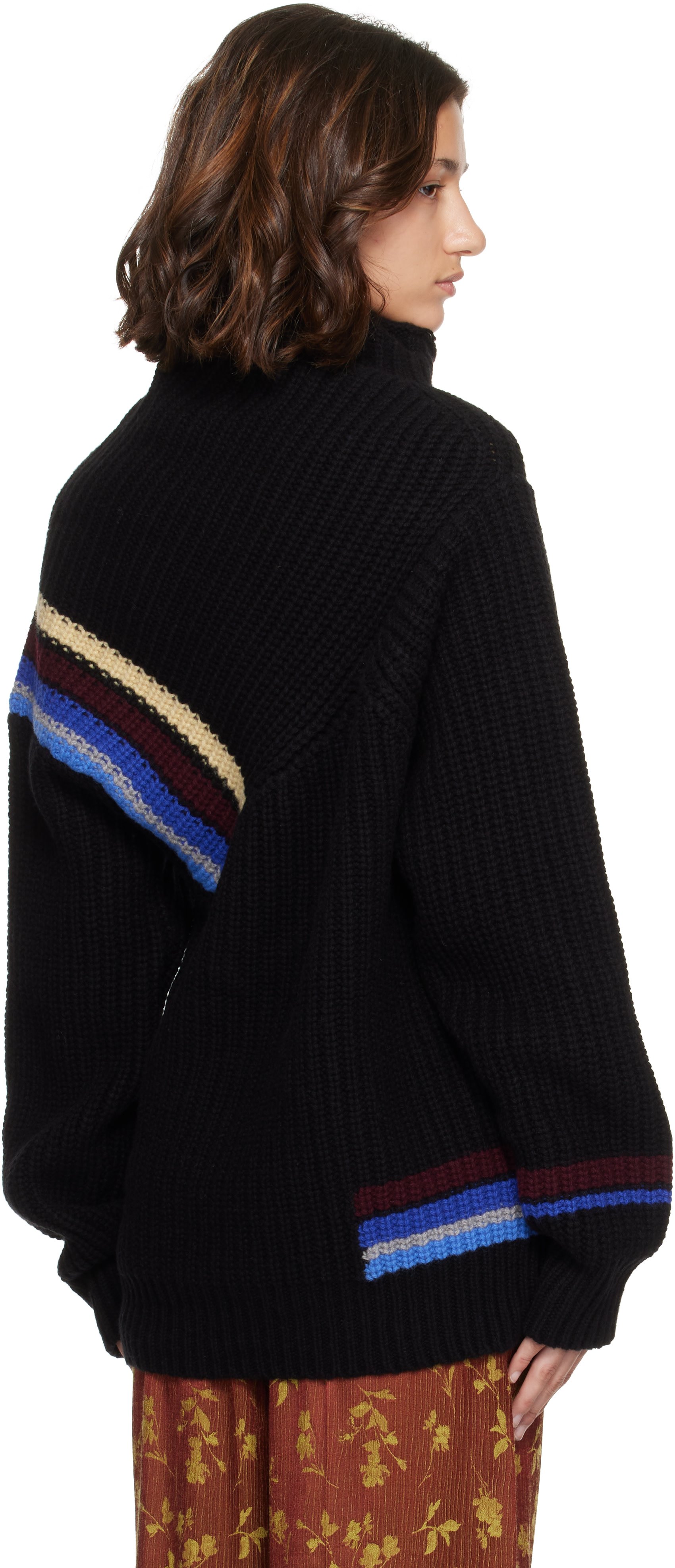 Dries Van Noten: Black Asymmetric Stripe Turtleneck | SSENSE Canada