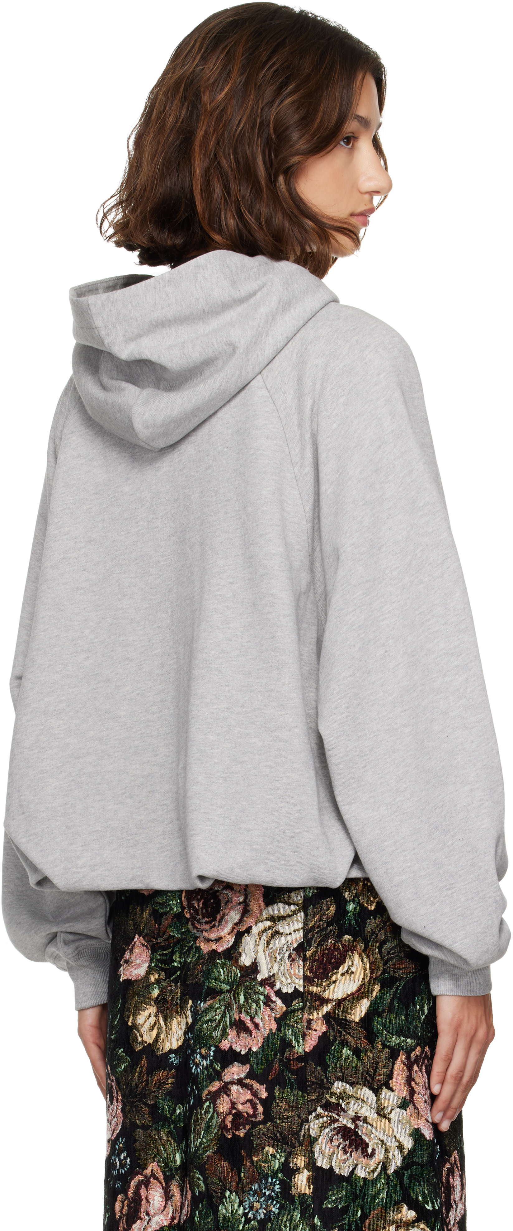 Dries Van Noten - Pull à capuche drapé gris en coton