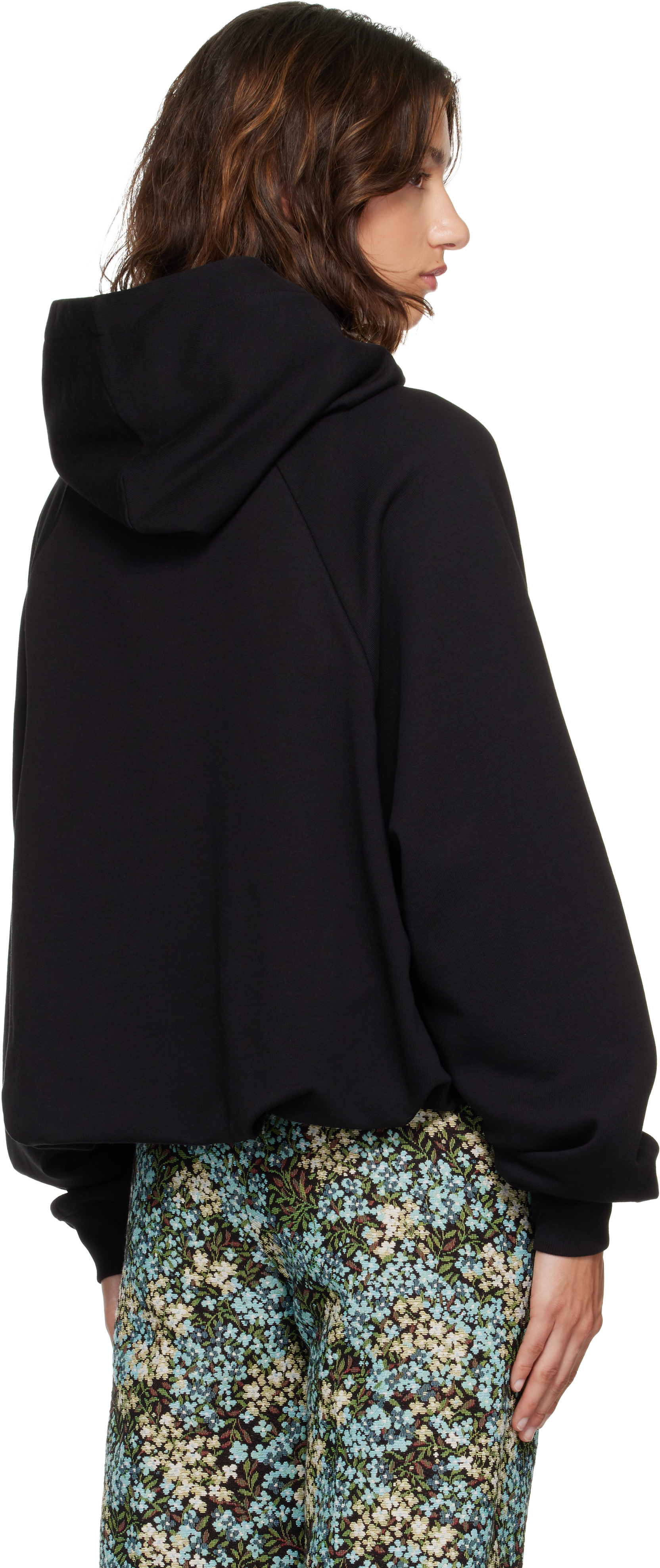 Dries Van Noten - Pull à capuche drapé noir en coton