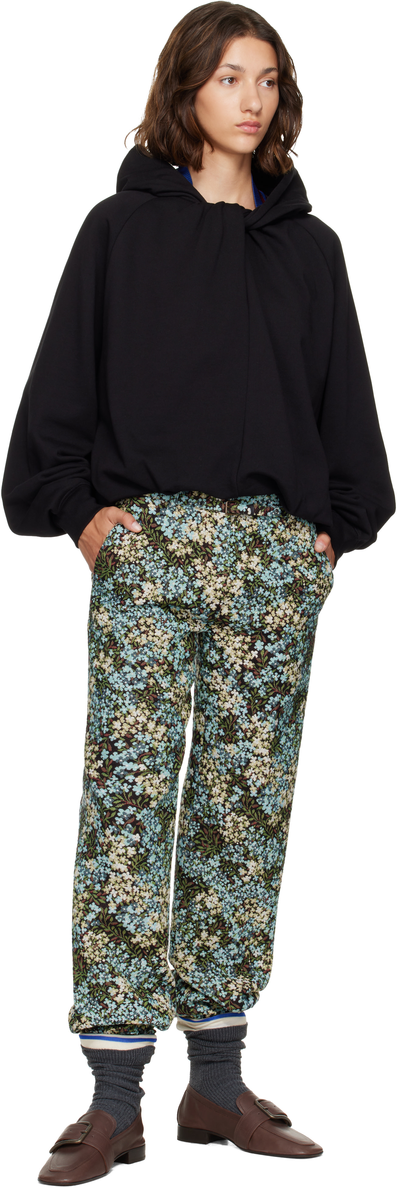 Dries Van Noten - Pull à capuche drapé noir en coton