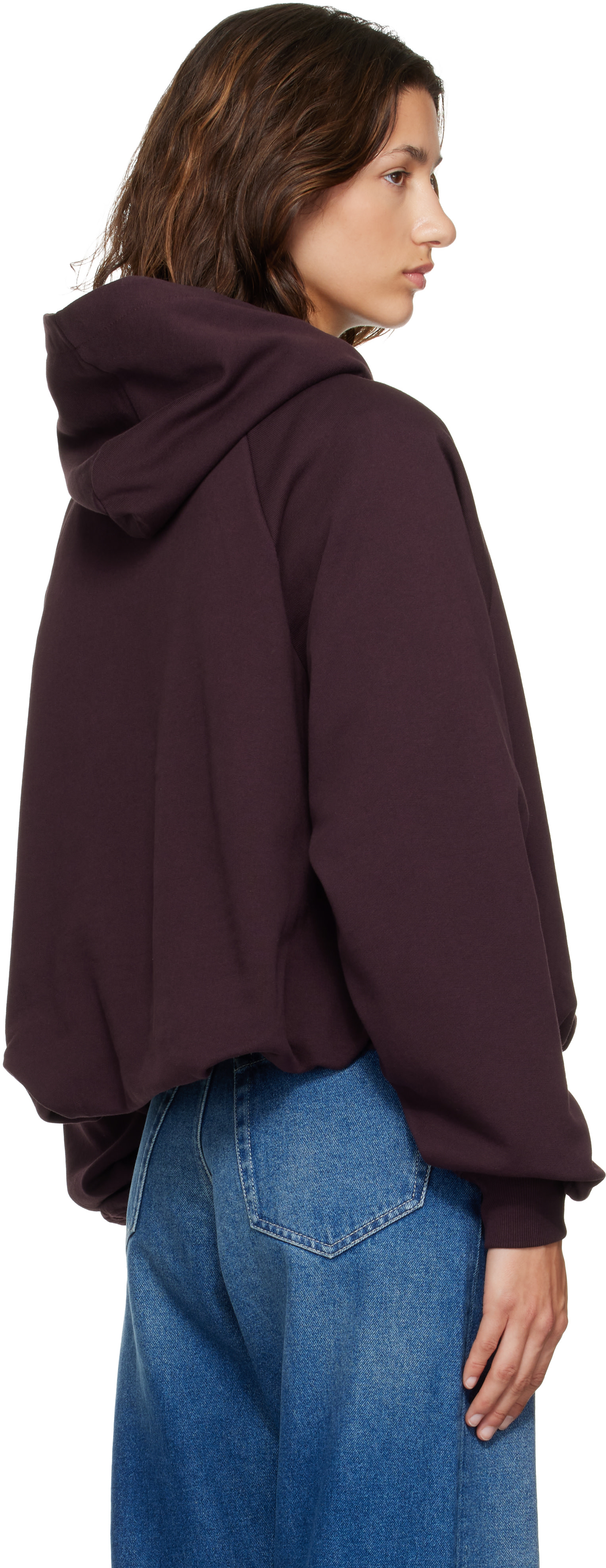 Dries Van Noten - Pull à capuche drapé bourgogne en coton