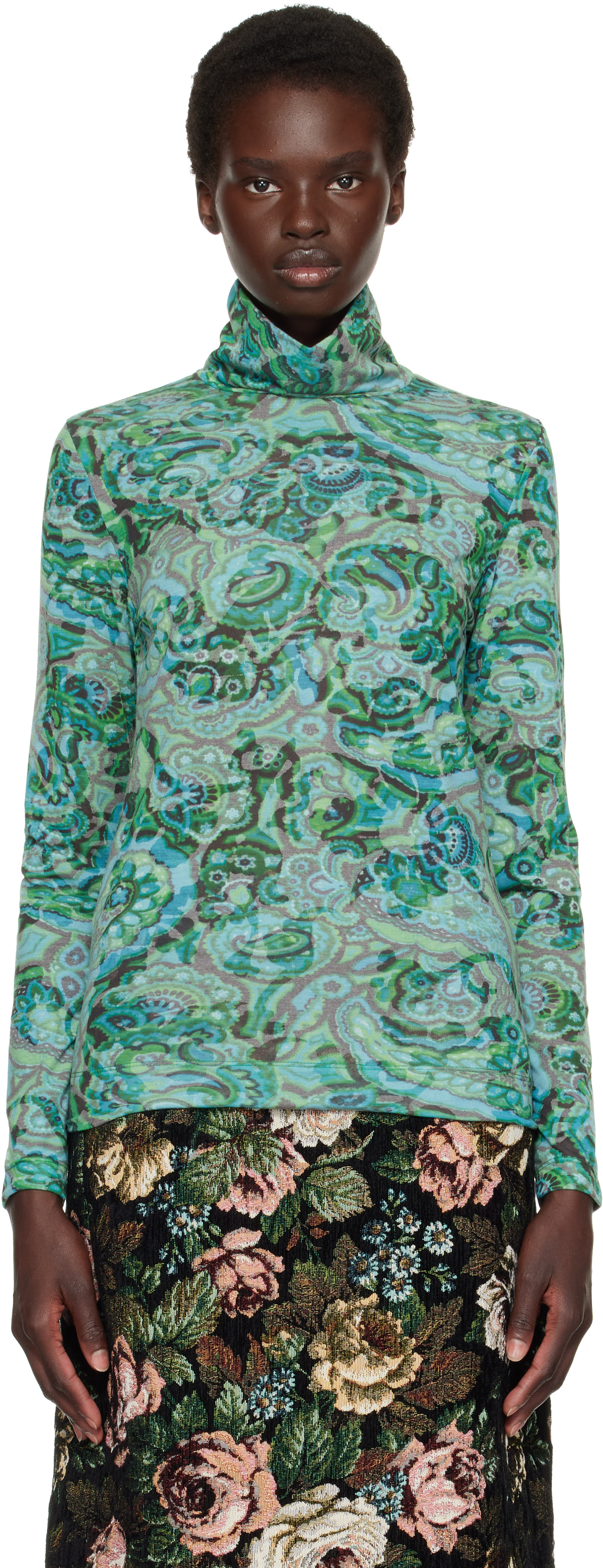 DRIES VAN NOTEN 長袖トップス Sサイズ グリーン Dries Van Noten: グリーン ペイズリー タートルネック | SSENSE 日本