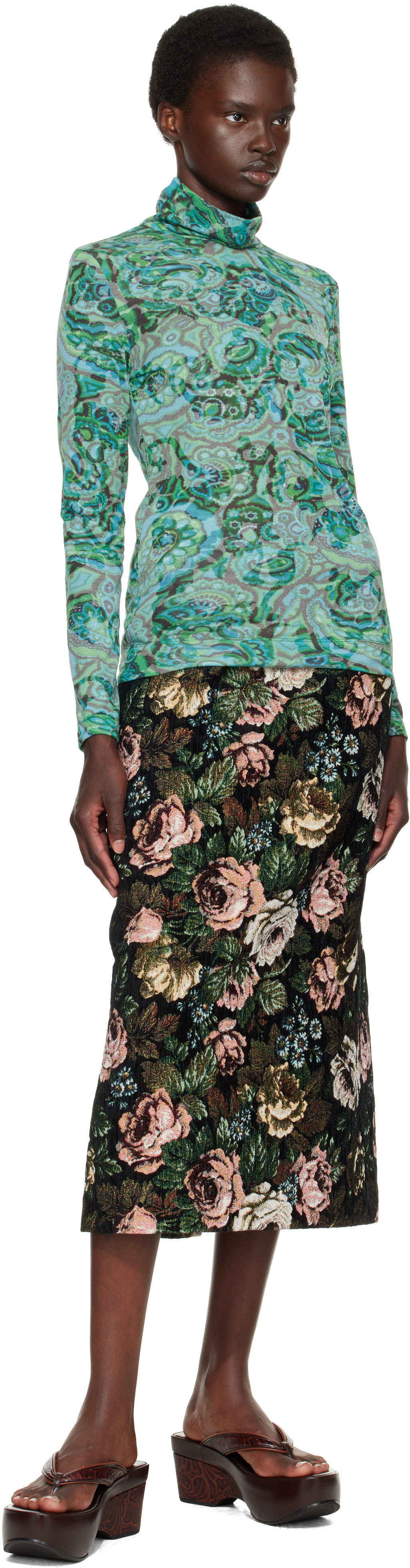 Dries Van Noten: グリーン ペイズリー タートルネック | SSENSE 日本