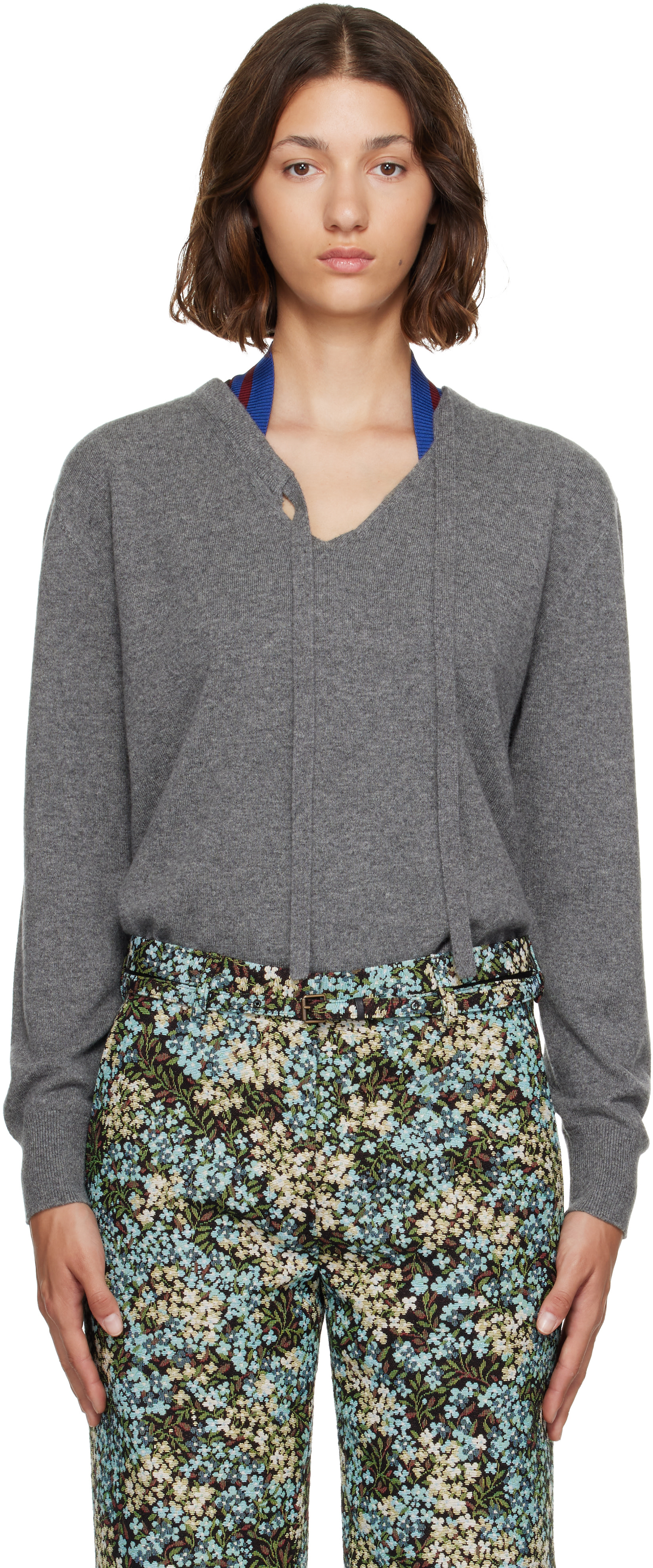 Dries Van Noten - Pull gris en cachemire