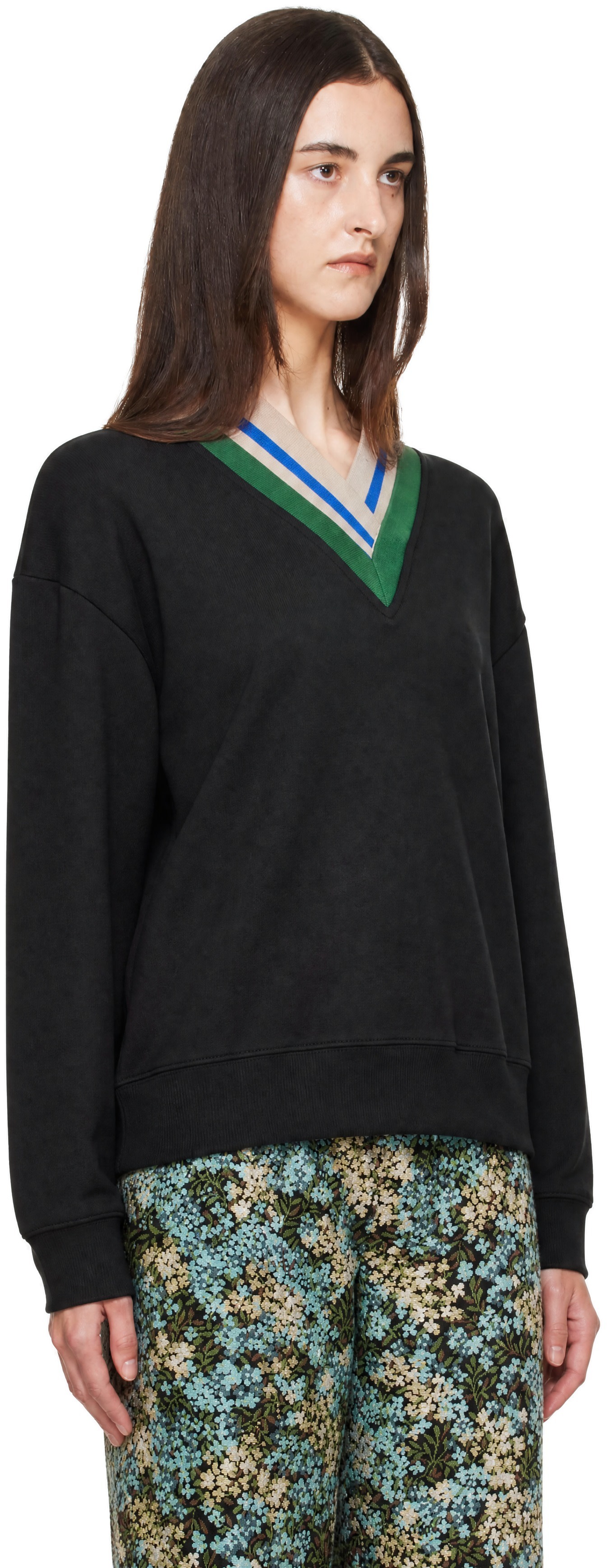 Dries Van Noten - Pull étagé noir à col en V