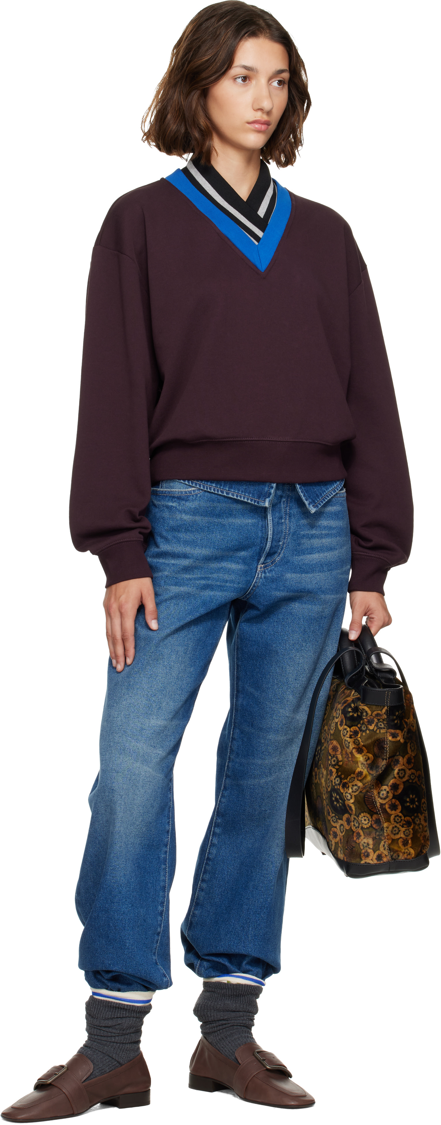 Dries Van Noten - Pull molletonné bourgogne en coton