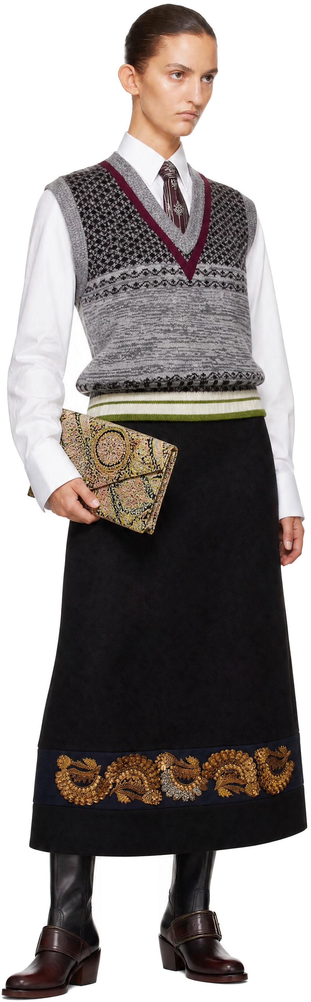 DRIES VAN NOTEN ニットベスト クロップド丈 Dries Van Noten: グレー Fitted カシミヤ ニットベスト | SSENSE 日本