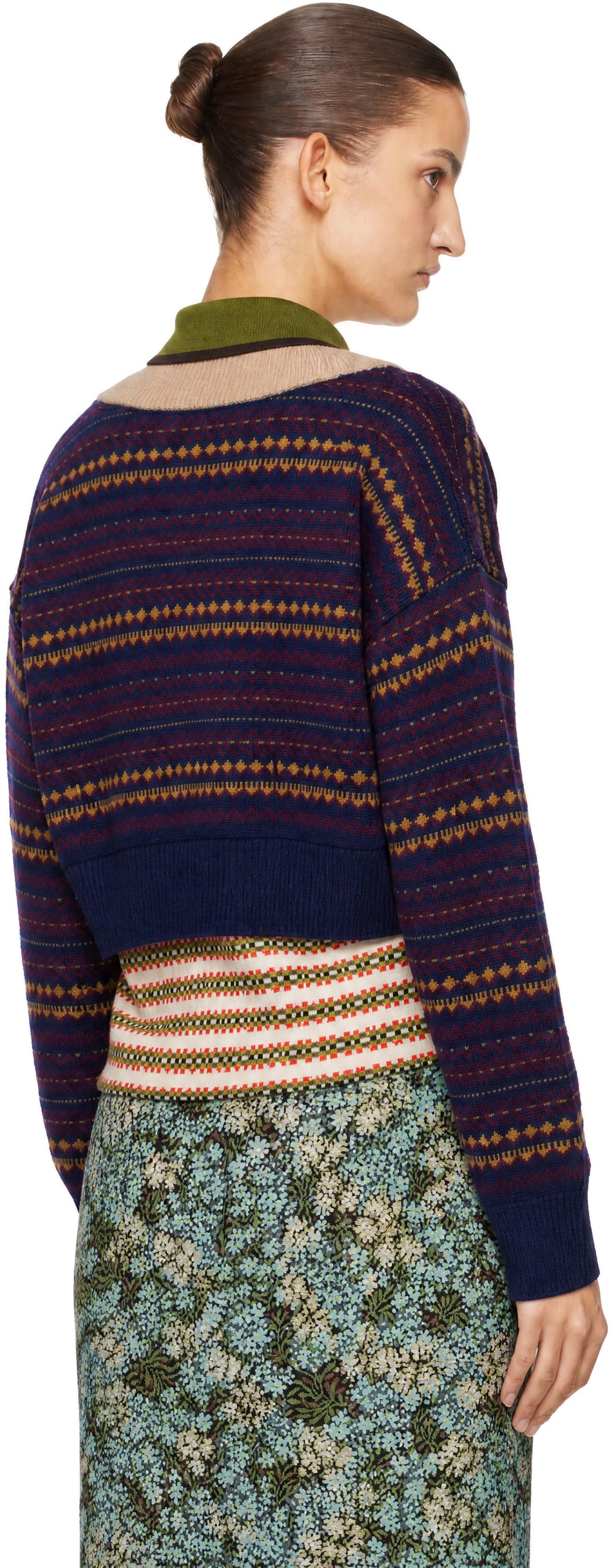 Dries Van Noten: ネイビー＆グリーン ボクシー ウール セーター