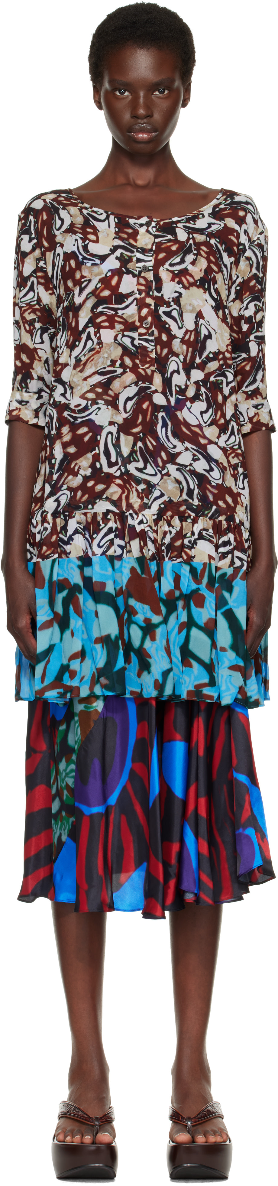 Dries Van Noten - Haut brun et bleu à basque