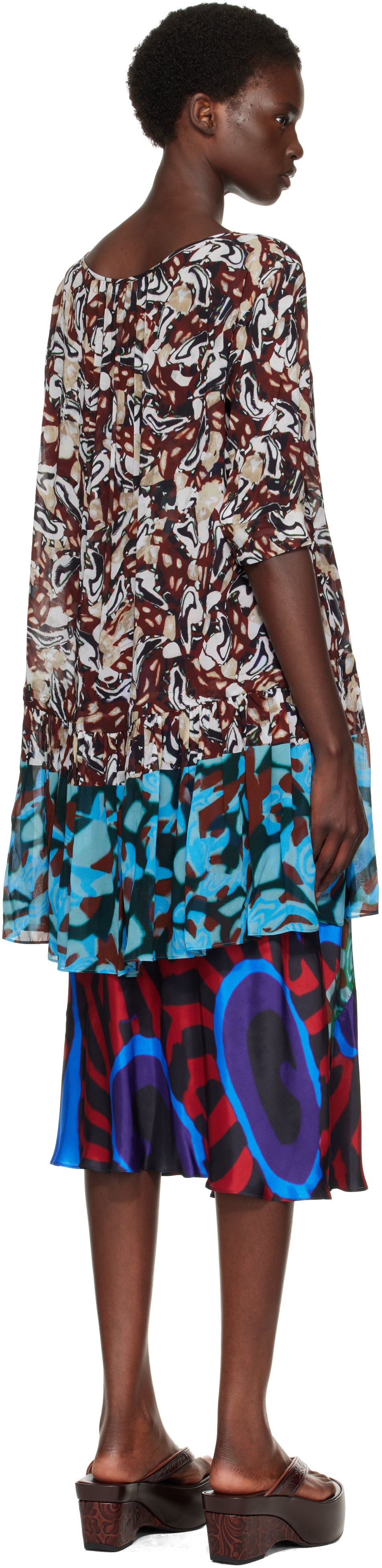 Dries Van Noten - Haut brun et bleu à basque