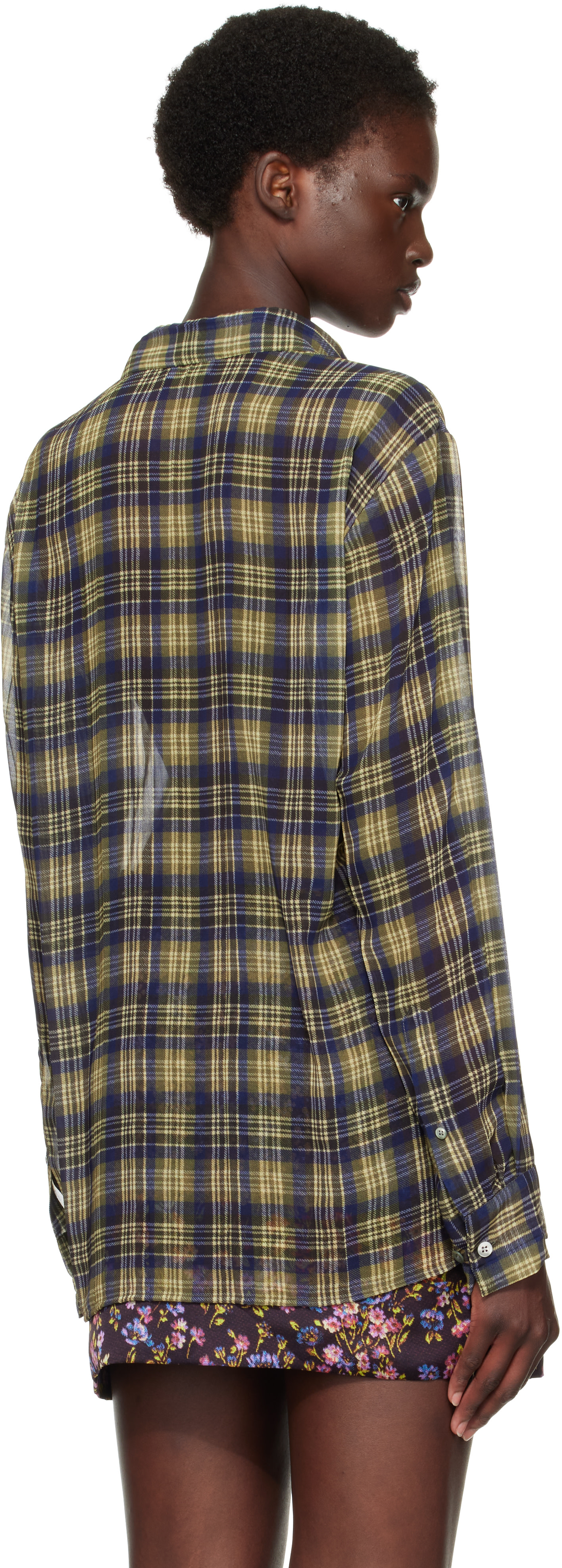 DRIES VAN NOTEN 20aw チェックシャツ34 Dries Van Noten: Khaki & Navy Pleated Shirt | SSENSE