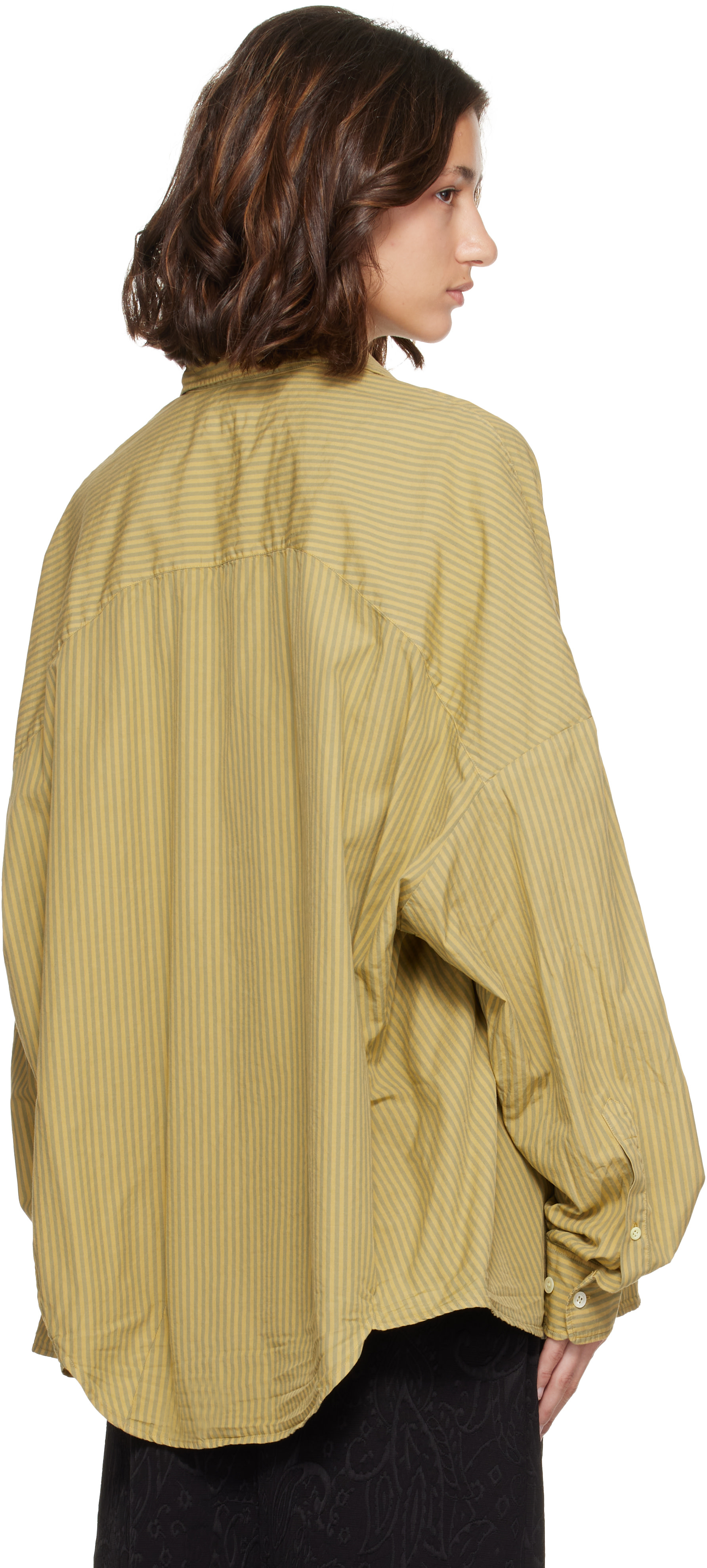 Dries Van Noten: Yellow & Green Striped Cotton Shirt | SSENSE Canada