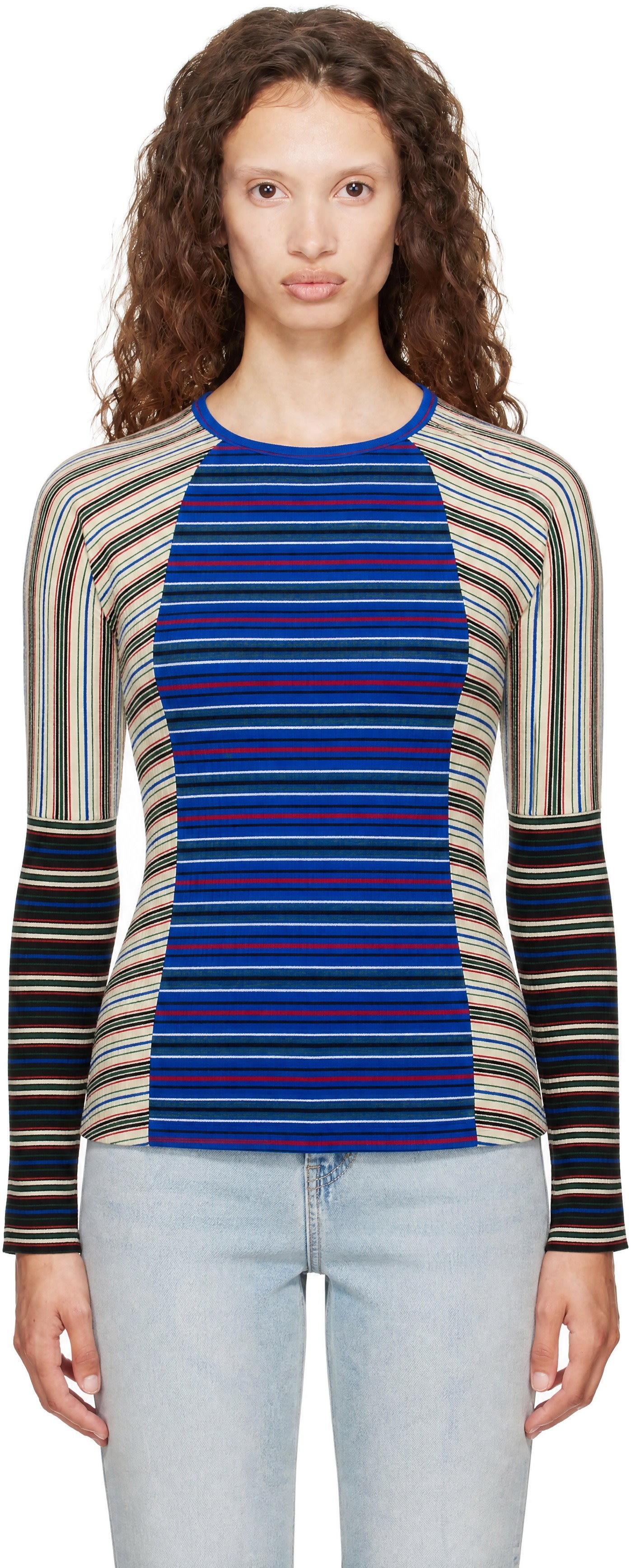 DRIES VAN NOTEN 青 ニット ノースリーブ トップス S Dries Van Noten: Blue Ribbed Cotton Top | SSENSE