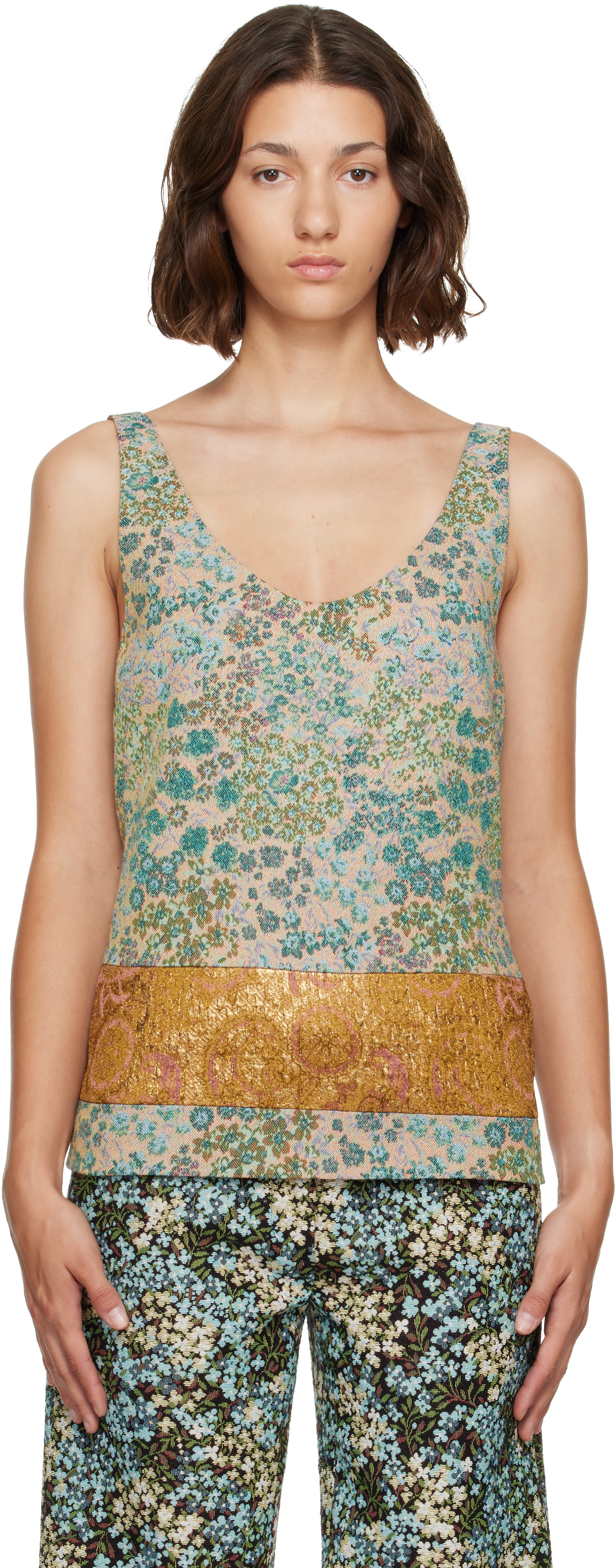 Dries Van Noten: Beige & Blue Floral Top | SSENSE