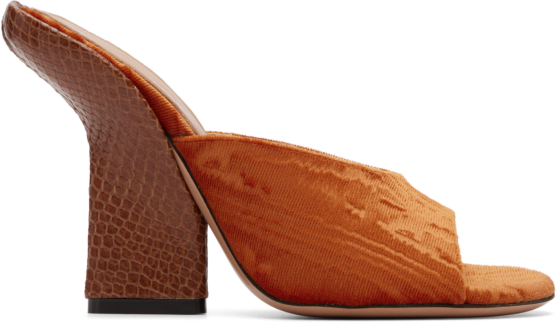 dries van noten サンダル39 Dries Van Noten: Orange Velvet Heeled Sandals | SSENSE