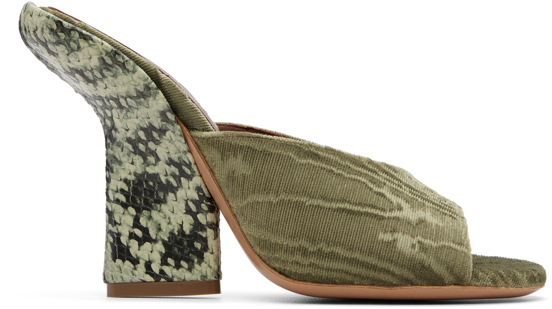 Dries Van Noten: Green Velvet Heeled Sandals | SSENSE