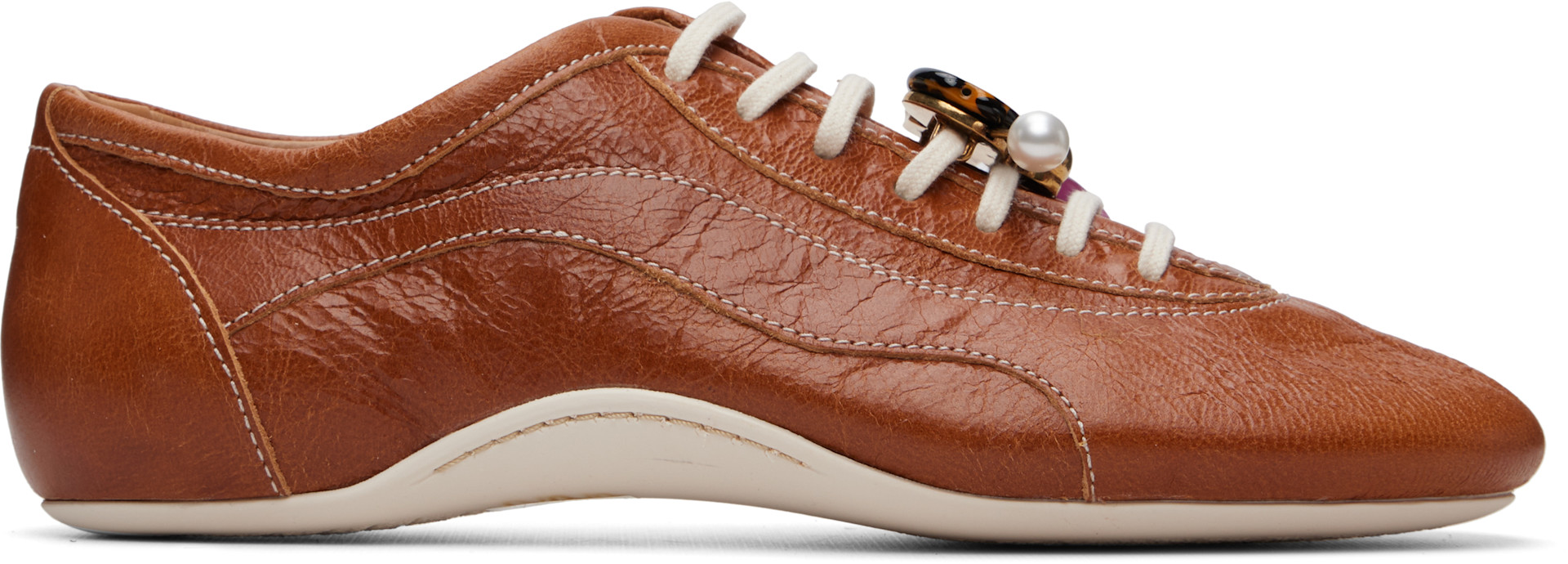 Dries Van Noten: Brown Leather Ballerina Sneakers | SSENSE