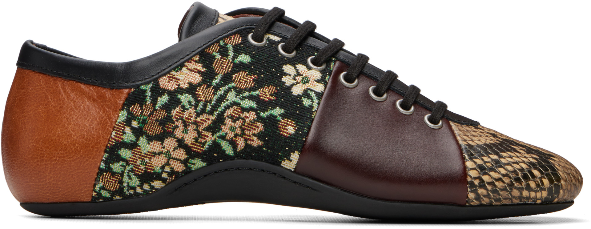 Dries Van Noten - Baskets de style ballerine beige et brun à patchwork