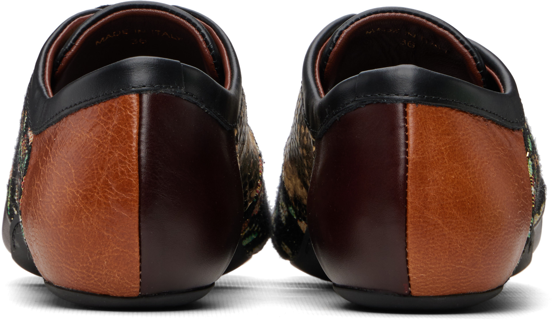 Dries Van Noten - Baskets de style ballerine beige et brun à patchwork