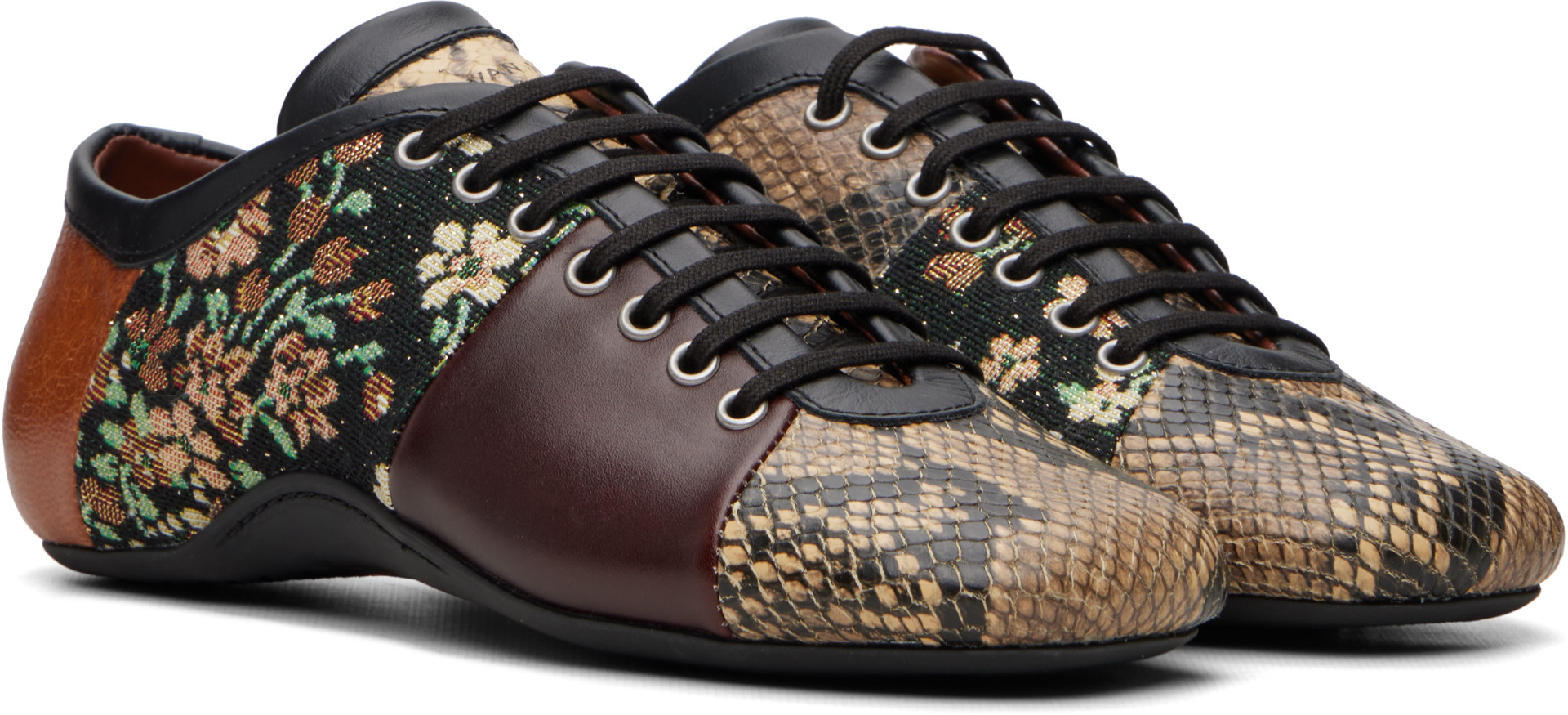 Dries Van Noten - Baskets de style ballerine beige et brun à patchwork