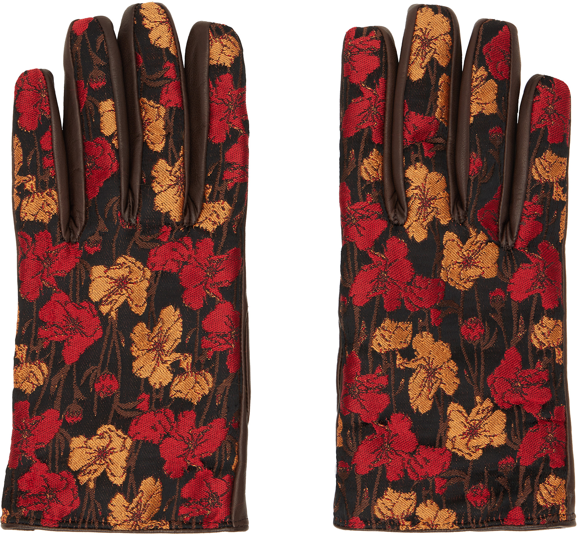 Dries Van Noten: レッド＆ブラウン ジャカード グローブ | SSENSE 日本
