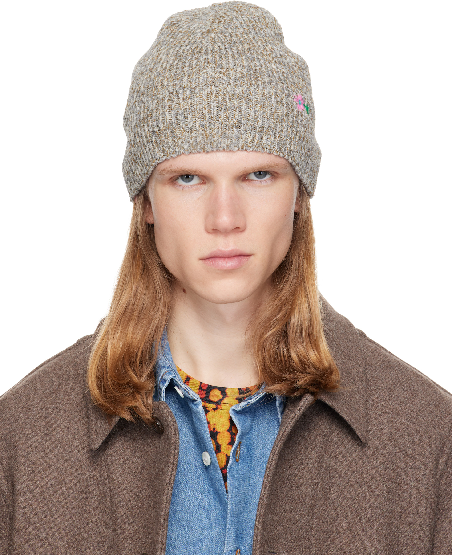 Dries Van Noten - Bonnet gris à image florale