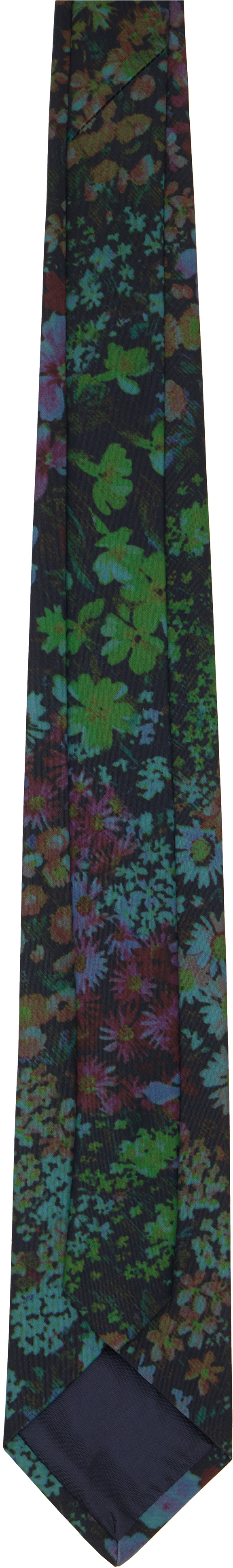 DRIES VAN NOTEN 幾何学模様 ネクタイ（グリーン） Dries Van Noten: Navy & Green Floral Tie | SSENSE
