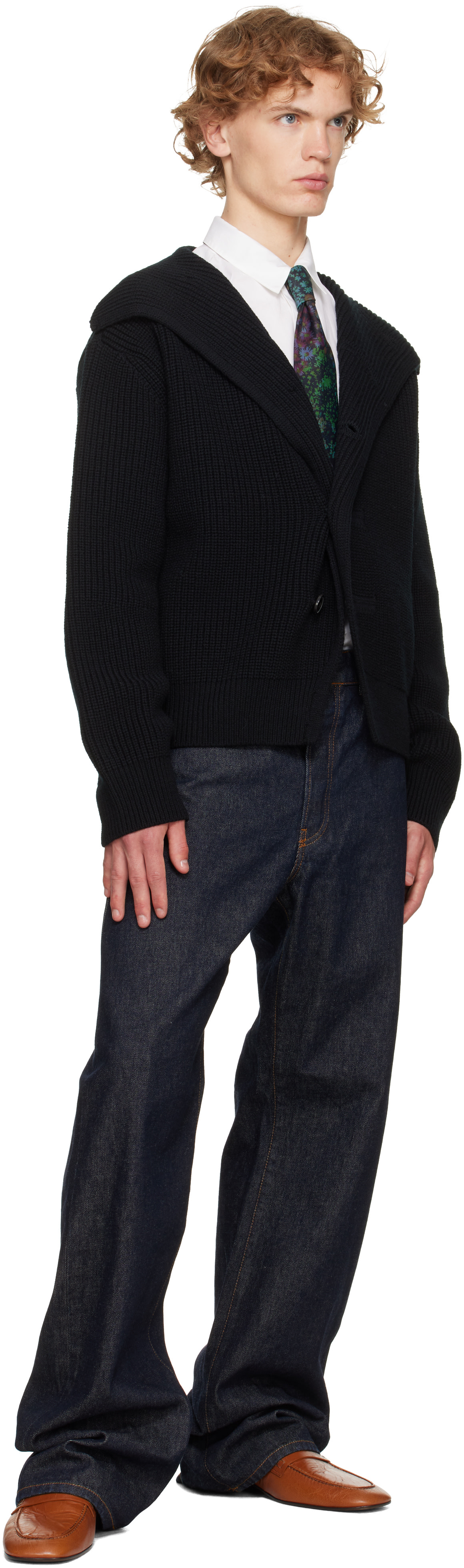 DRIES VAN NOTEN 幾何学模様 ネクタイ（グリーン） Dries Van Noten: ネイビー＆グリーン フローラル ネクタイ | SSENSE 日本