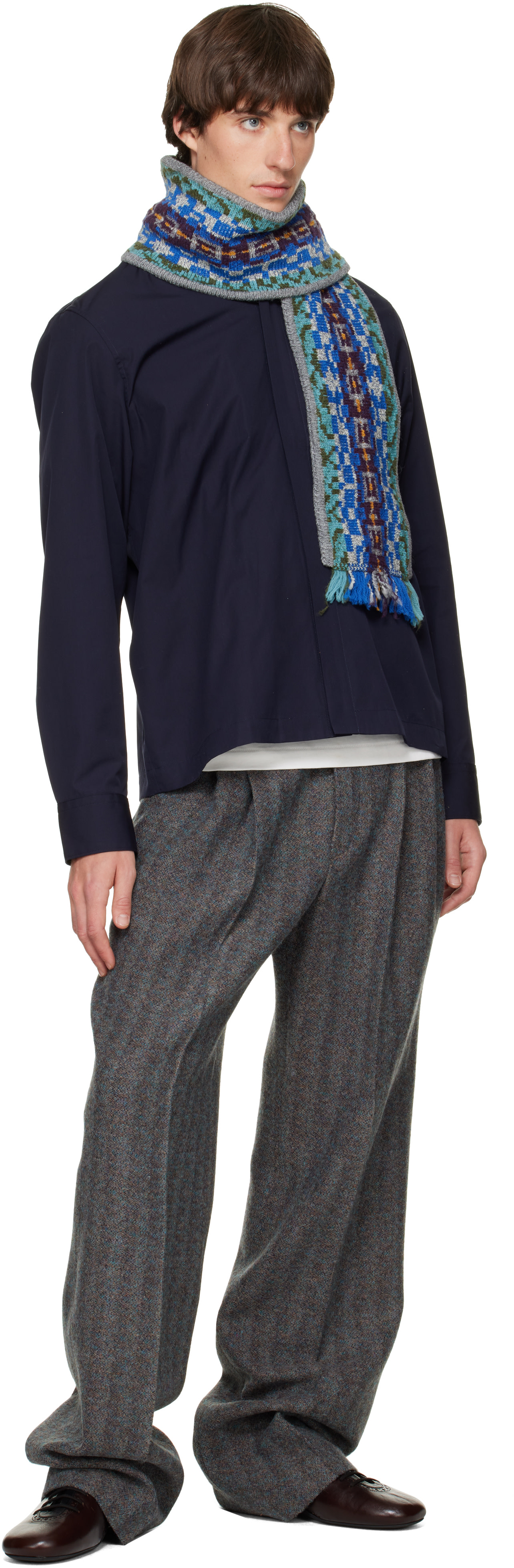 Dries Van Noten - グレー ジャカード ウール マフラー