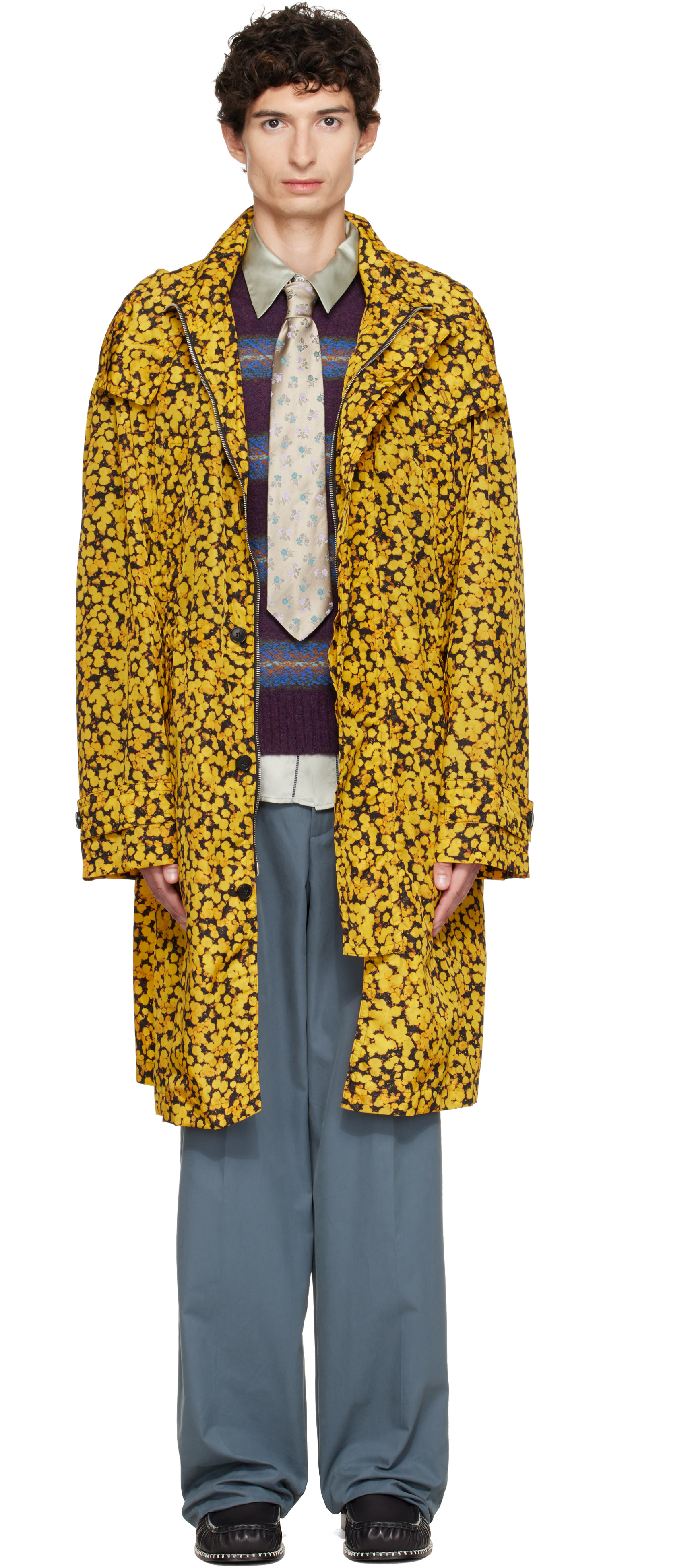 Dries Van Noten - 옐로우 오버사이즈 프린트 파카 코트