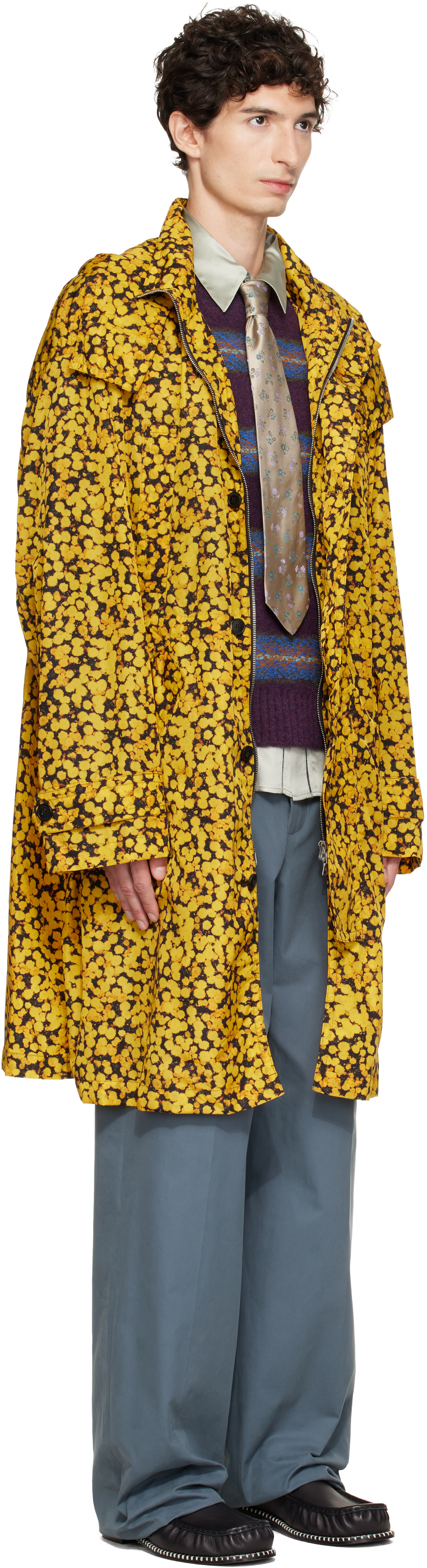 Dries Van Noten - 옐로우 오버사이즈 프린트 파카 코트