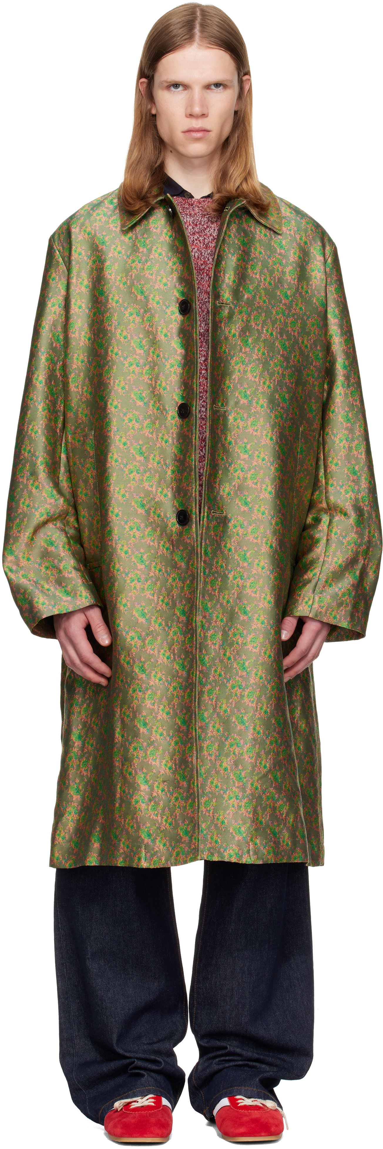 Dries Van Noten - 그린 자카드 코트