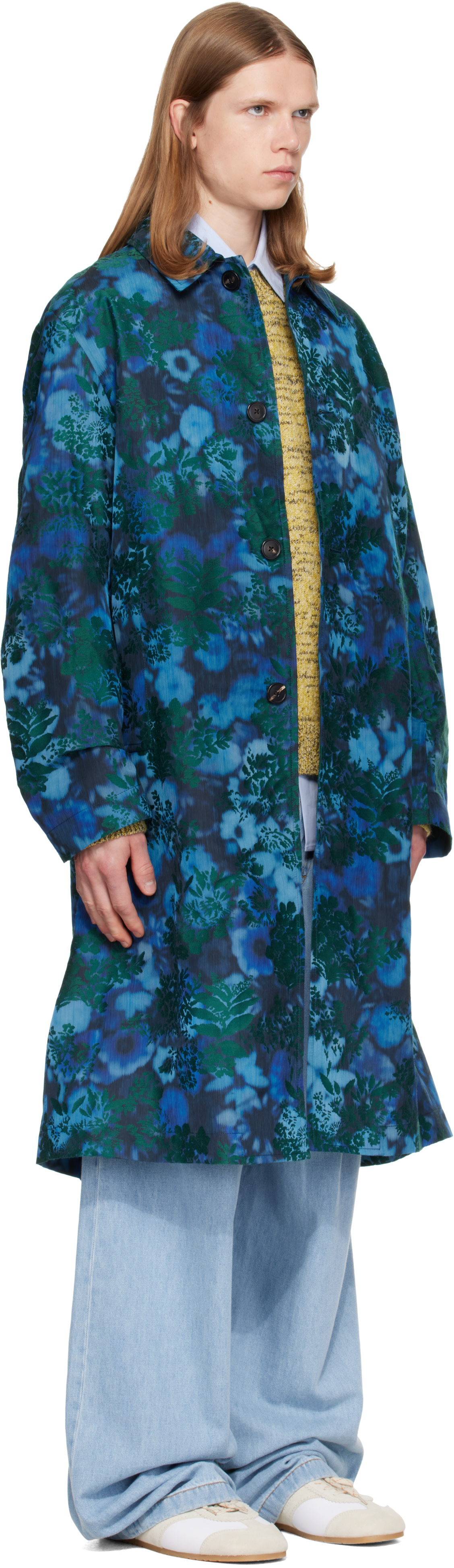Dries Van Noten: ブルー Floral ジャカード コート | SSENSE 日本