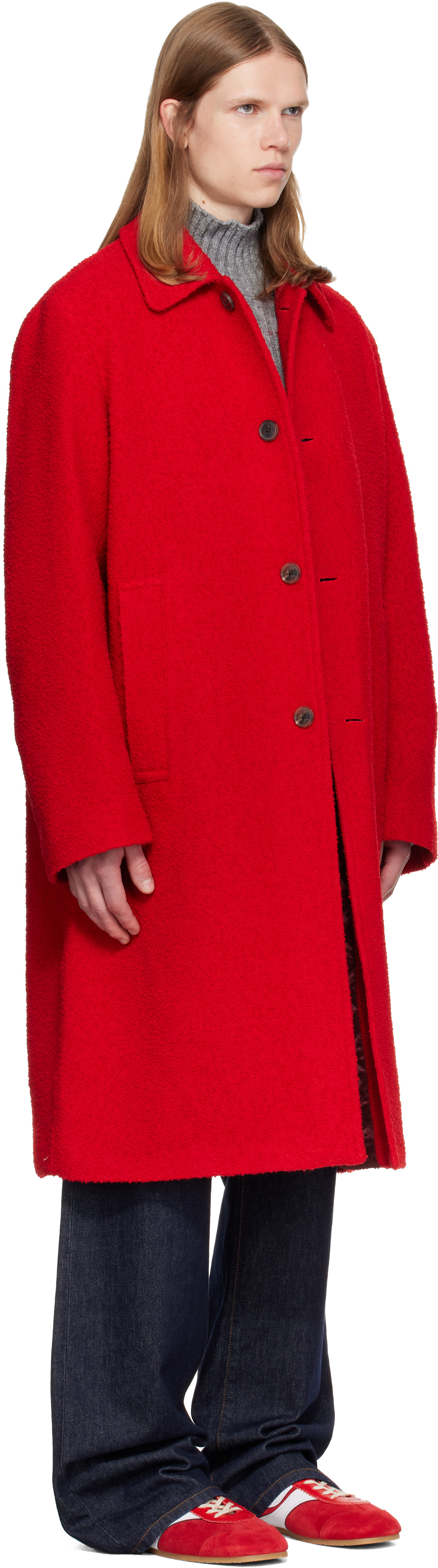 Dries Van Noten - Red Wool Bouclé Coat