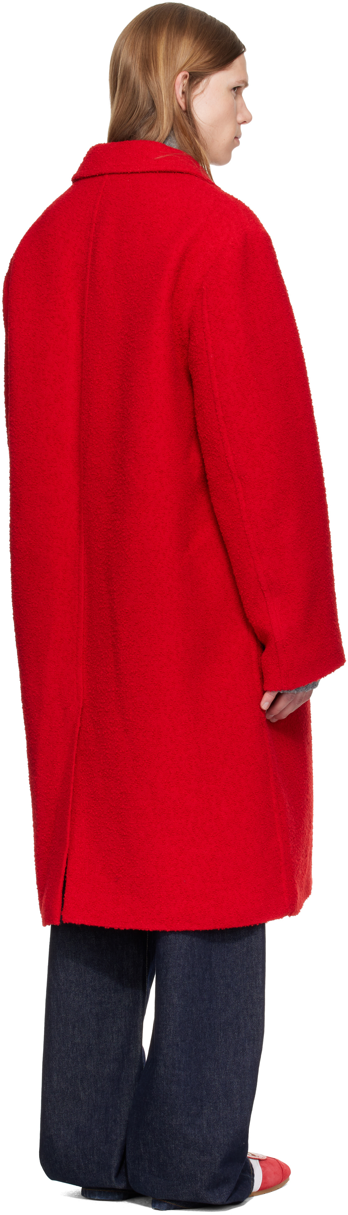Dries Van Noten - Red Wool Bouclé Coat