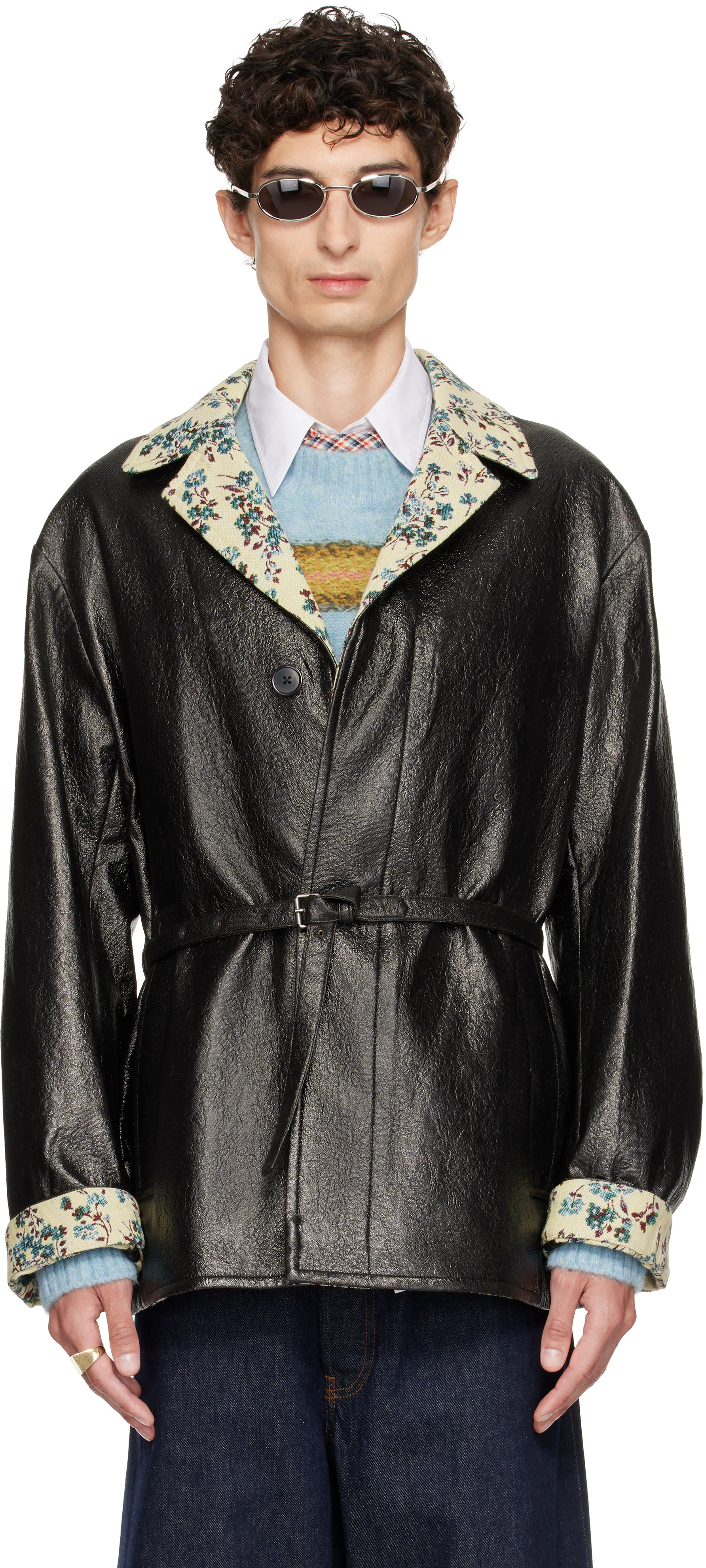 Dries Van Noten - Black Coated Belted Jacket