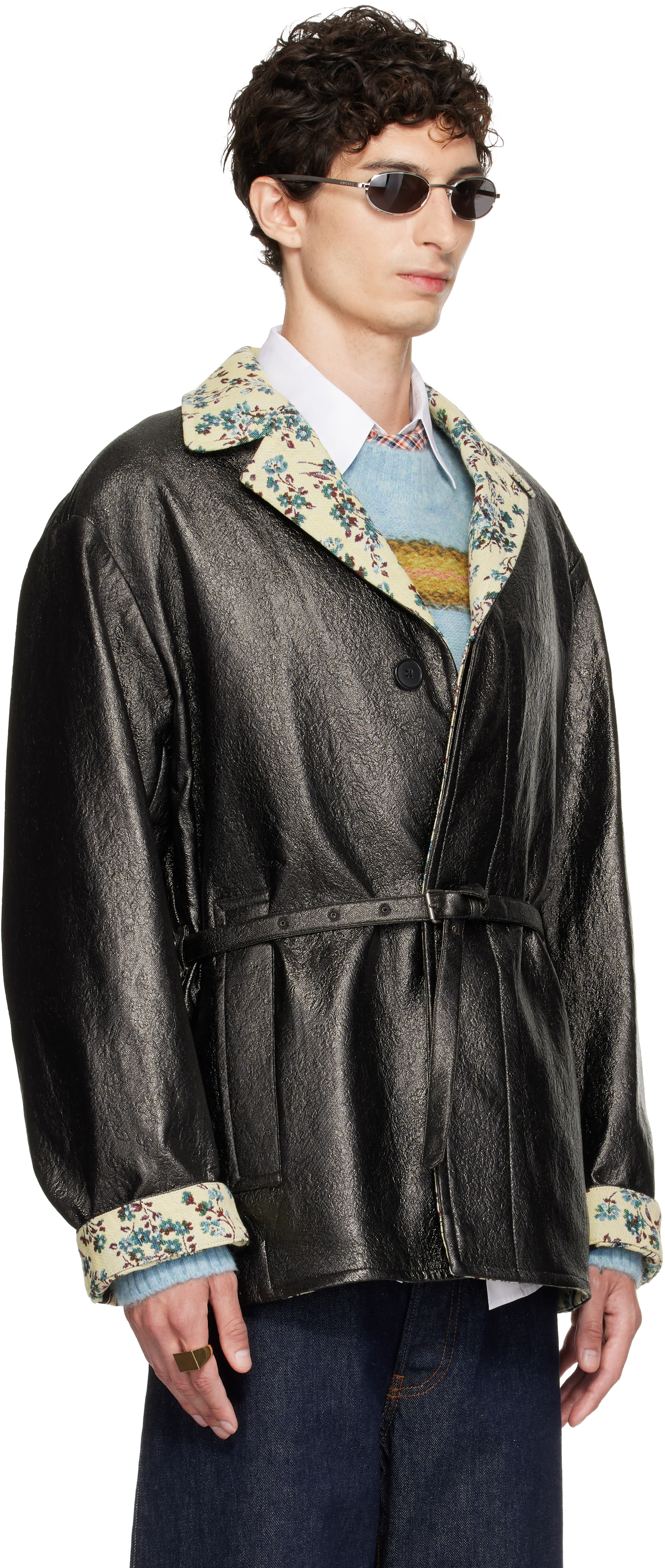 Dries Van Noten - Black Coated Belted Jacket