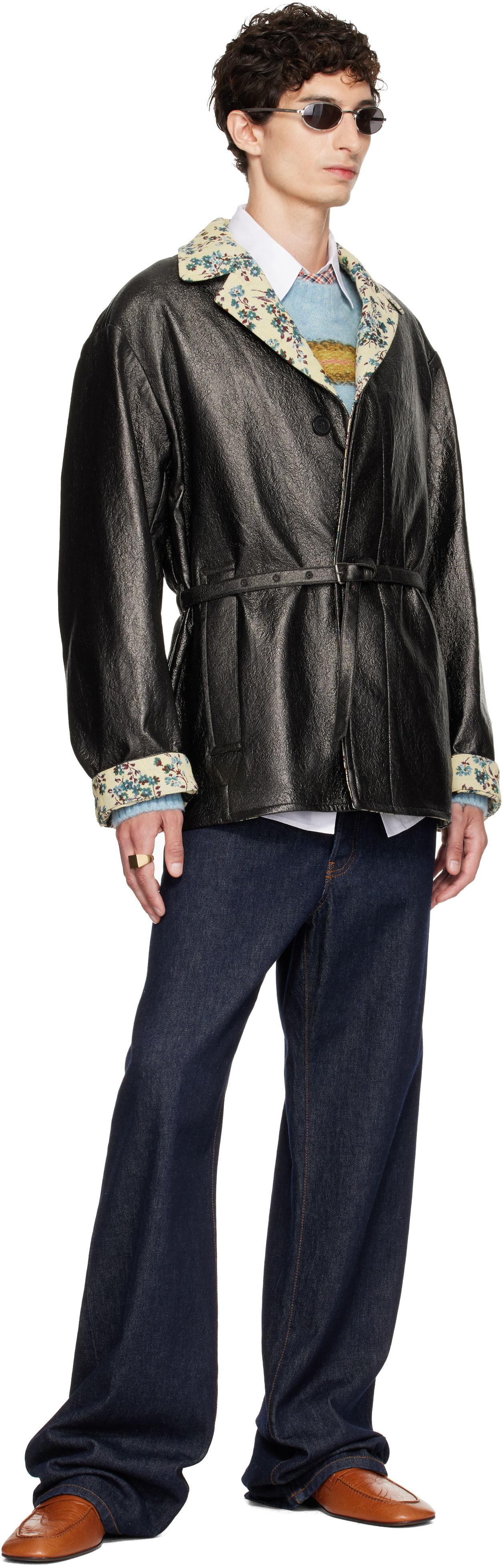 Dries Van Noten - Black Coated Belted Jacket